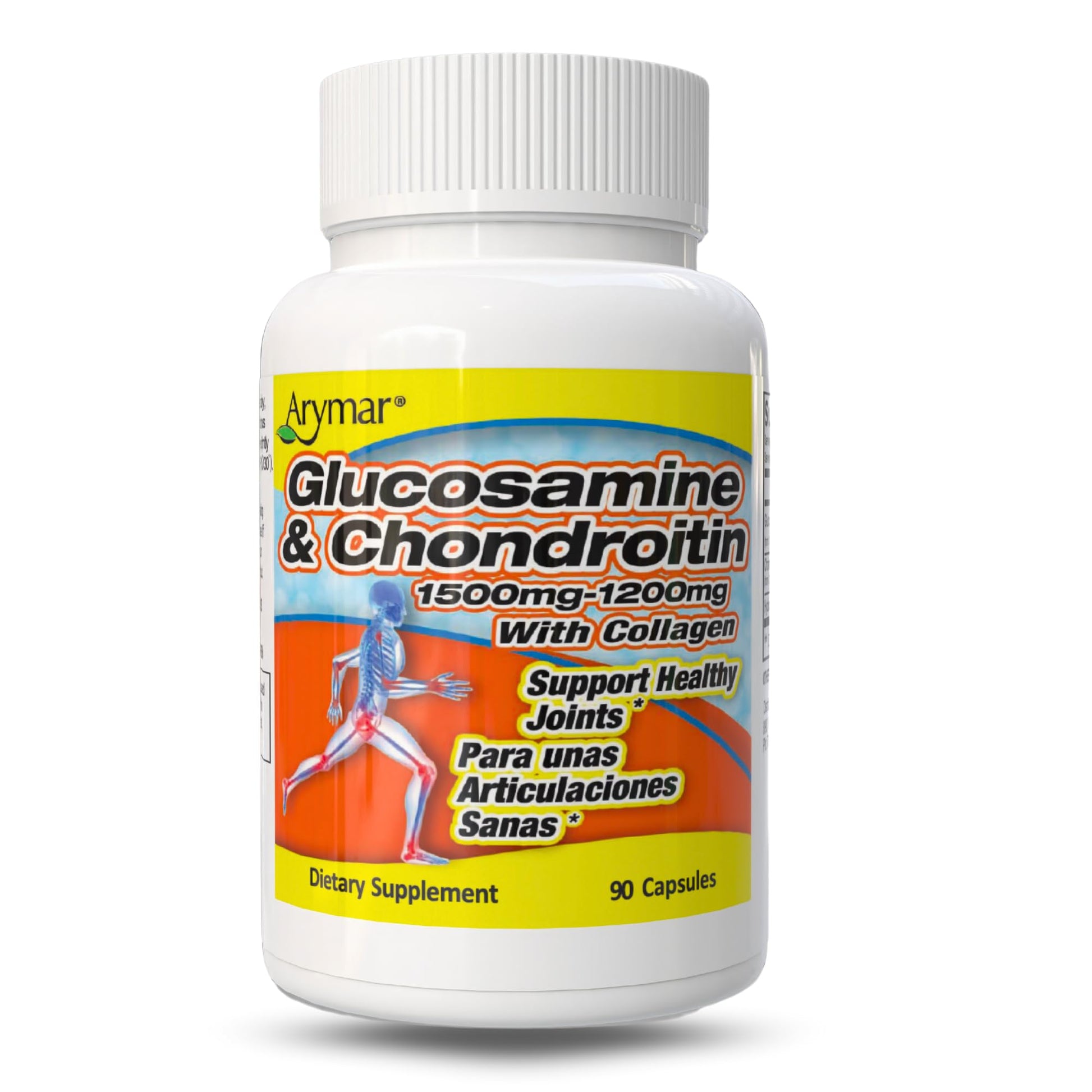 Arymar Glucosamine 1500 mg and Chondroitin 1200 mg with Collagen Joint Health Supplement 90 Capsules