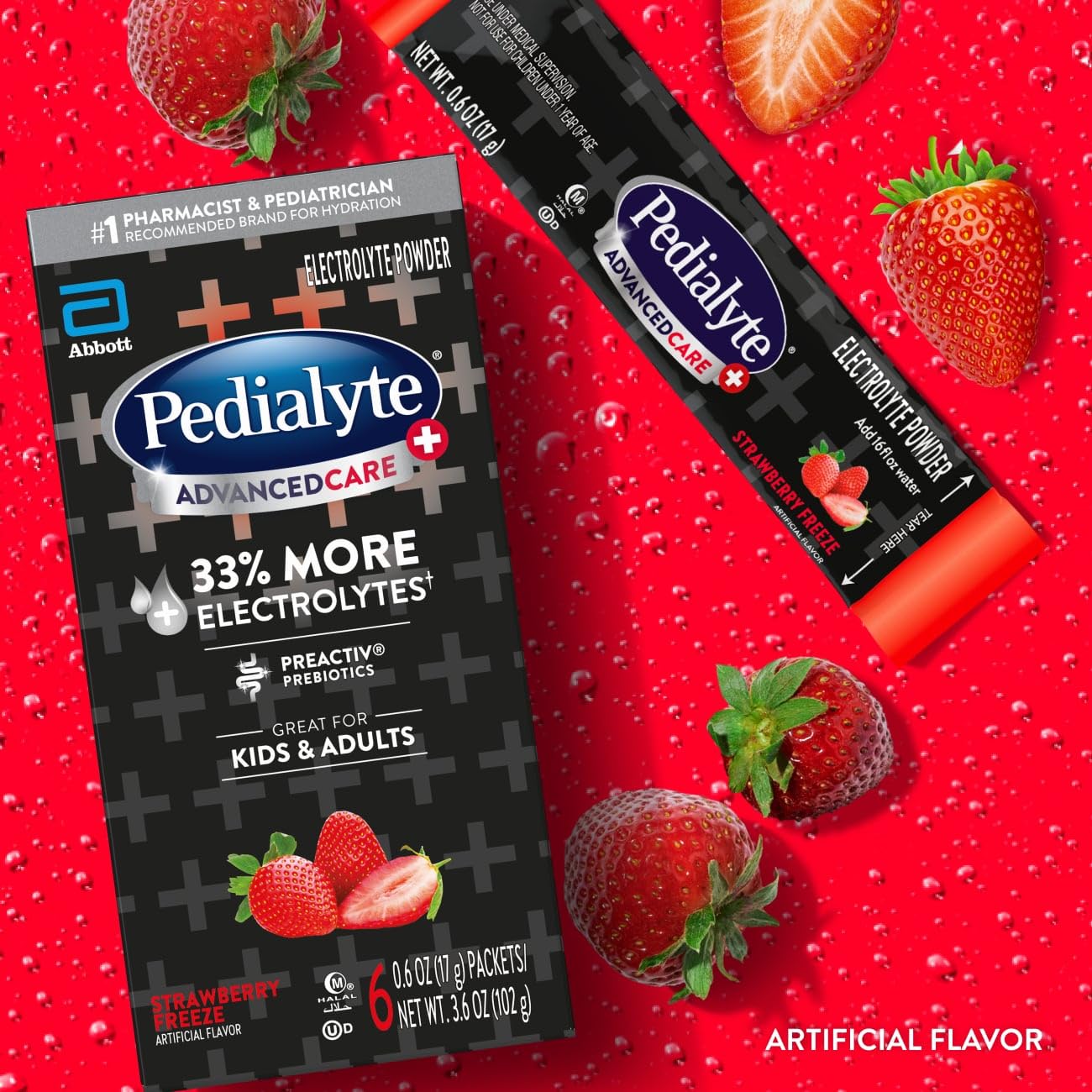 Pedialyte AdvancedCare Plus Electrolyte Powder Strawberry Freeze 6 Count