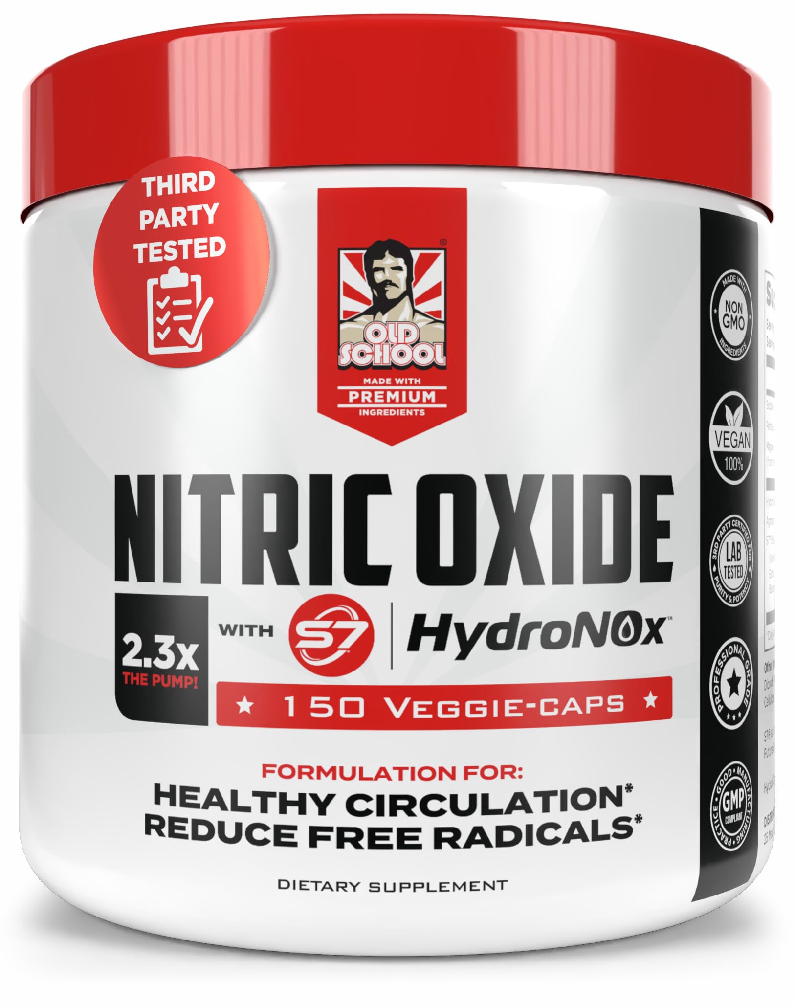 Old School Labs Nitric Oxide Booster for Men & Women, Pre-Workout Supplement with HydroNOx Citrulline HCl & S7 Blend for Enhanced Blood Circulation, Muscle Pump & Endurance, Capsules, 150 Count