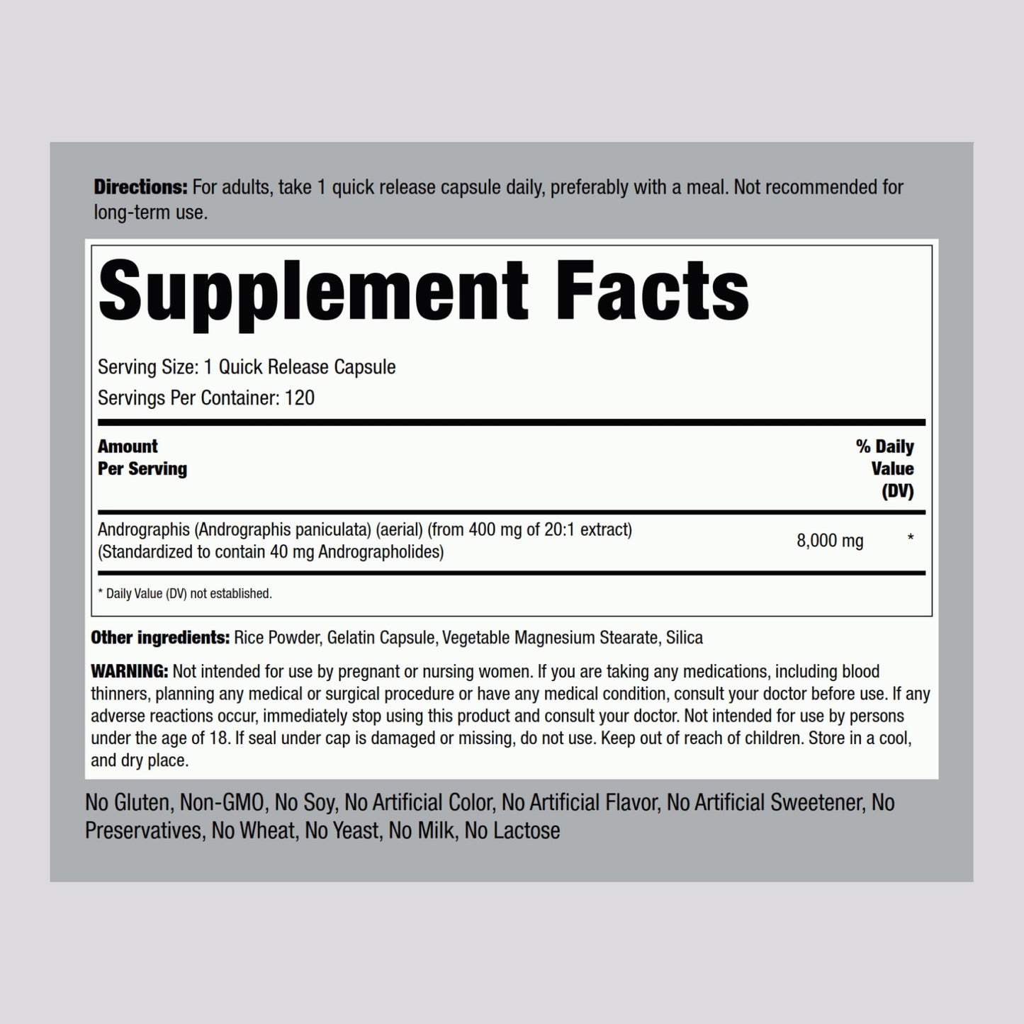 Piping Rock Andrographis Paniculata Extract Capsules, 120 Count