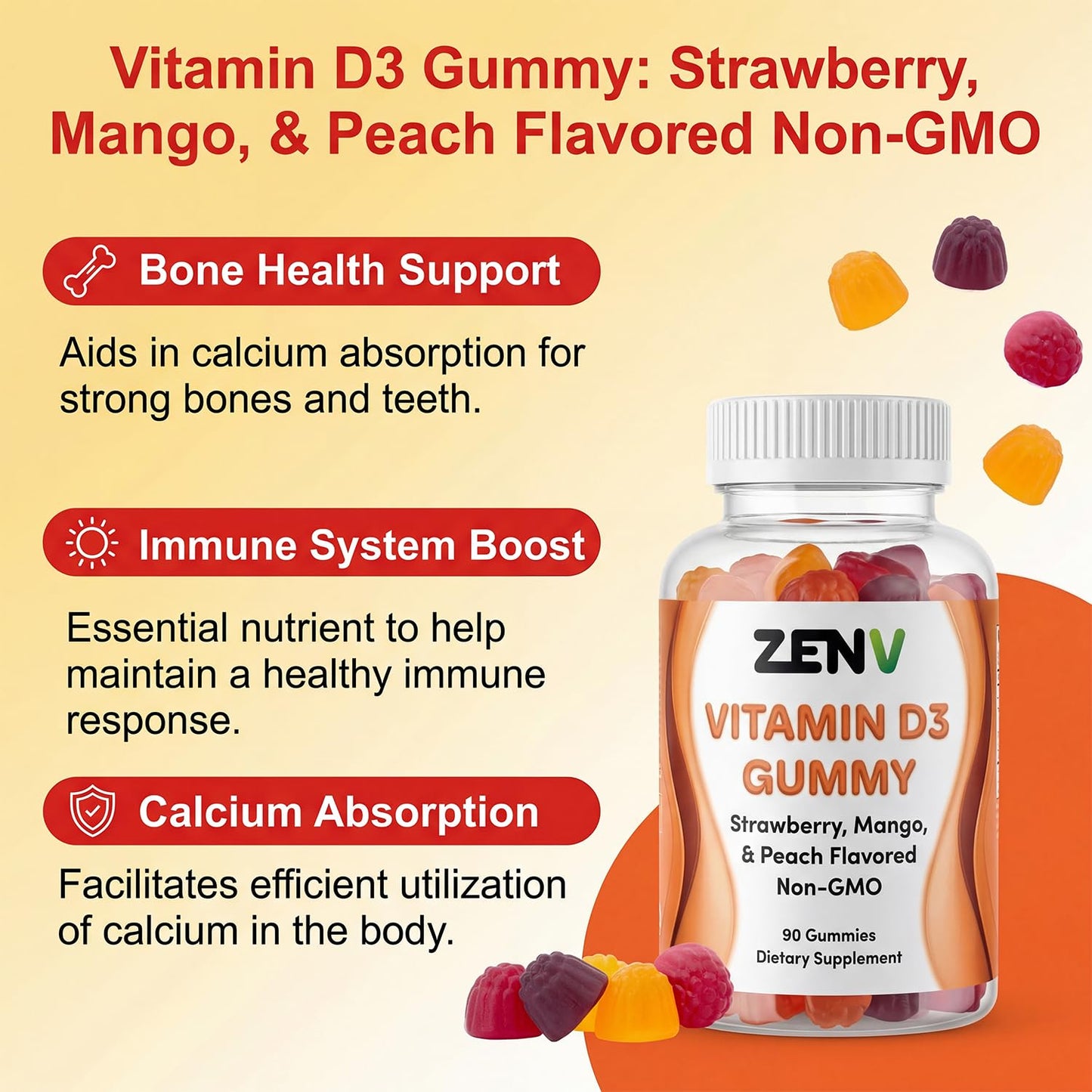 ZENV Vitamin D3 Gummies 90 Count