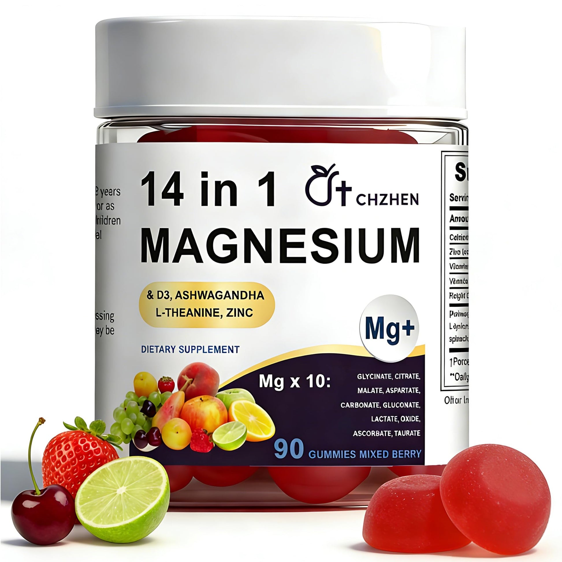 SERSANVE Magnesium 14-in-1 Complex Gummies with Ashwagandha & L-Theanine, Zinc, 90 Gummies