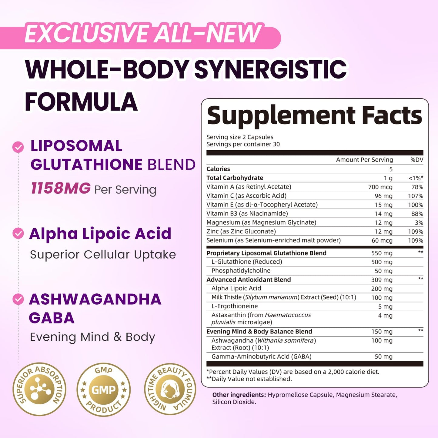 Lukaree Liposomal Glutathione 500mg Capsules, 60 Count