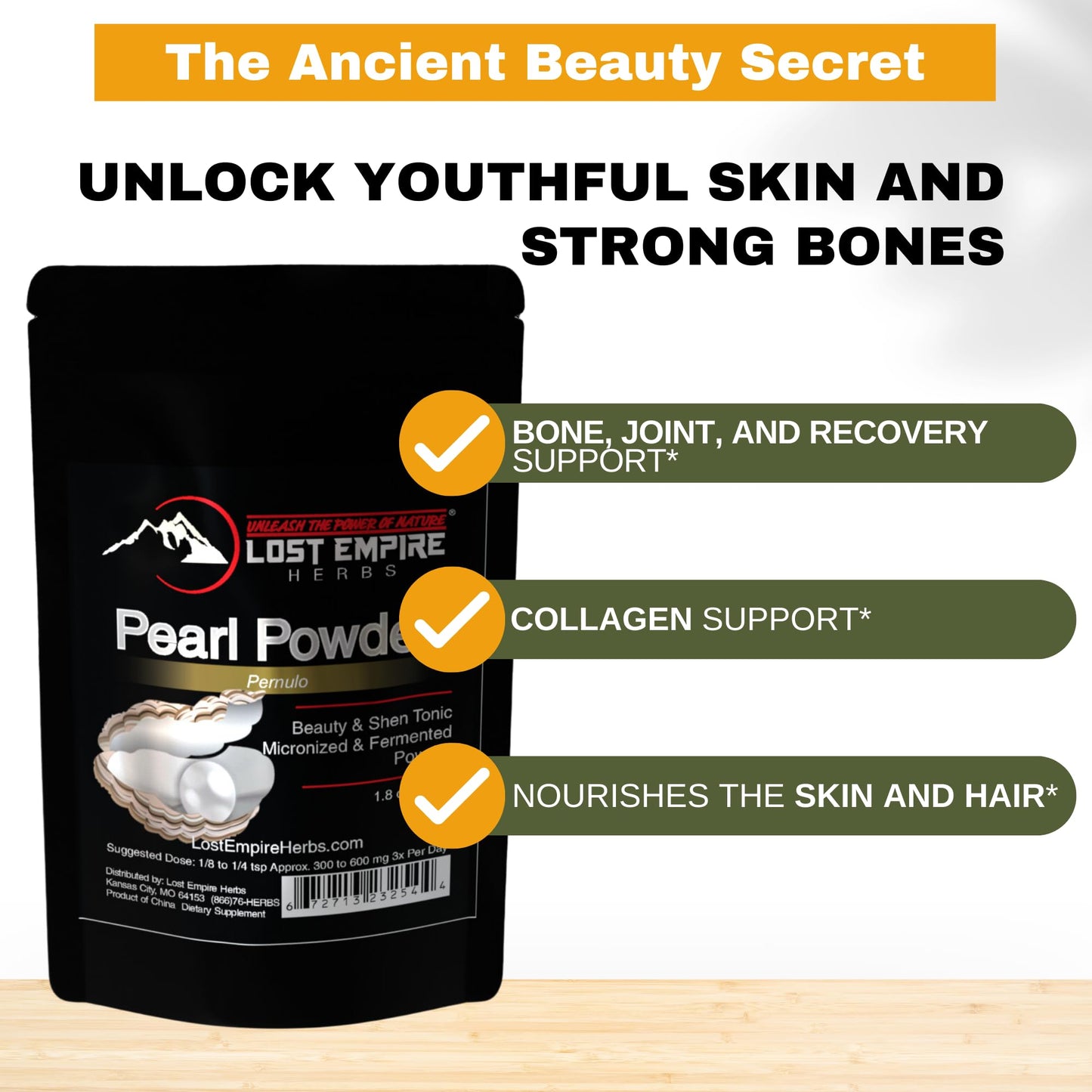 Lost Empire Herbs Pearl Powder Micronized & Fermented – Supplement to Support Skin, Hair, Nails, Teeth, 1.7637 oz