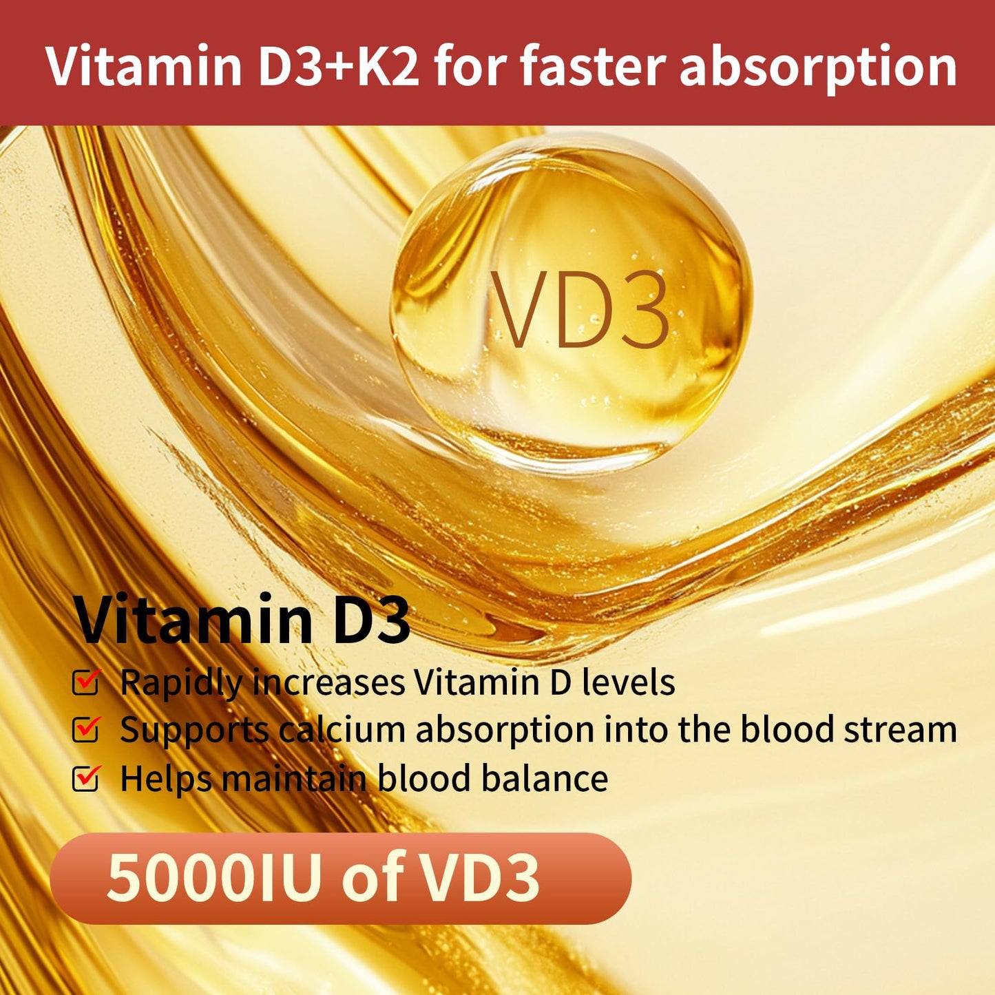 Misspep Vitamin D3 K2 5000 IU D3 and 100 mcg K2 MK-7, Sunflower Oil Capsule, 90 Capsules