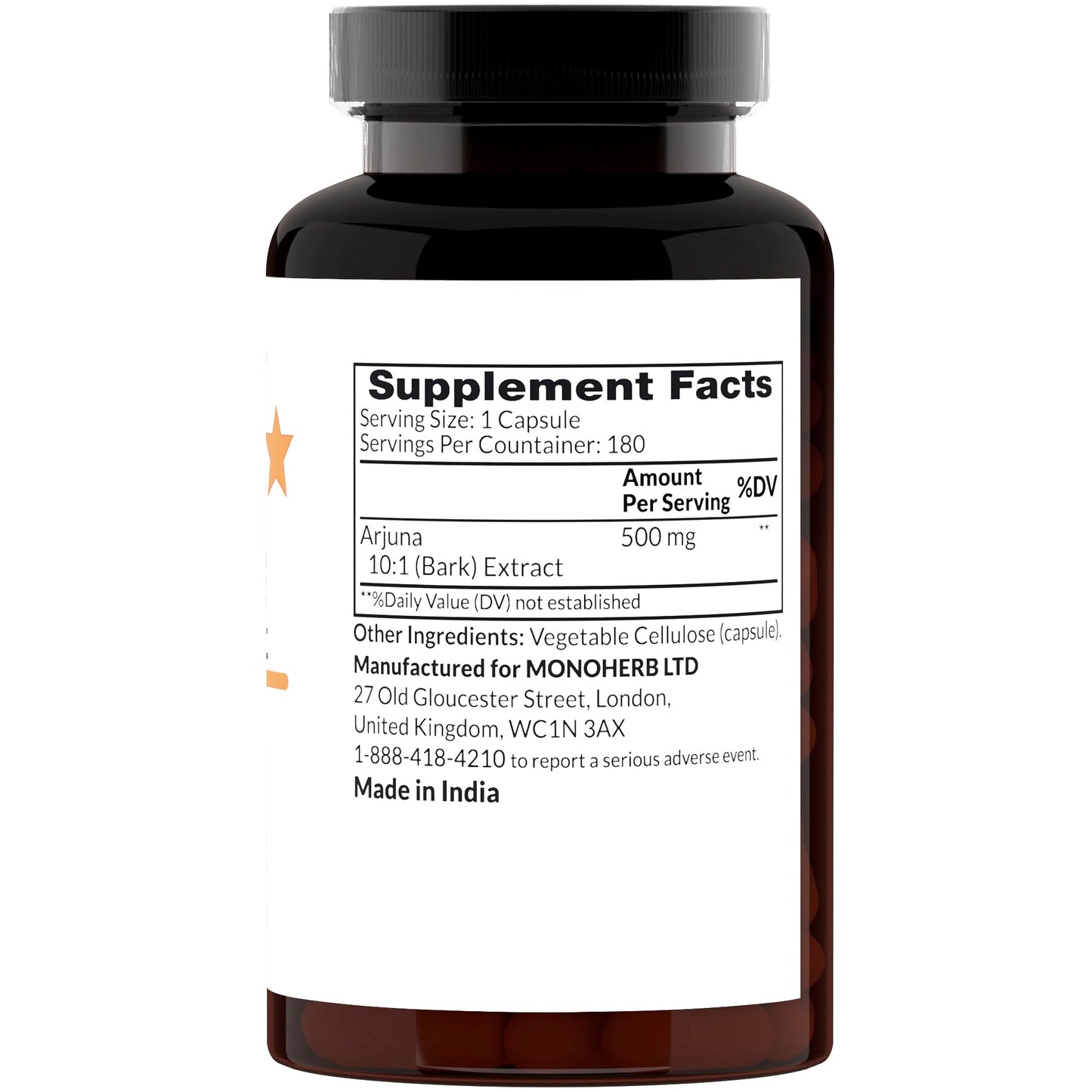 MONOHERB Arjuna 10:1 Extract 500 mg per Capsule 180 Capsules