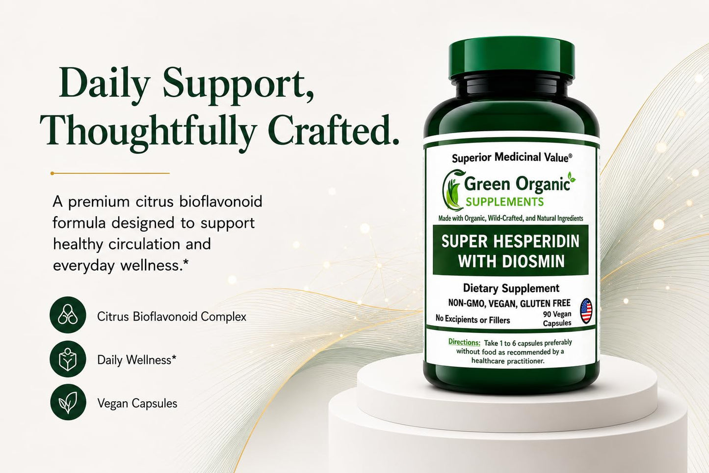 Green Organic Supplements Super Hesperidin with Diosmin, Narangin Capsules, 90 Count