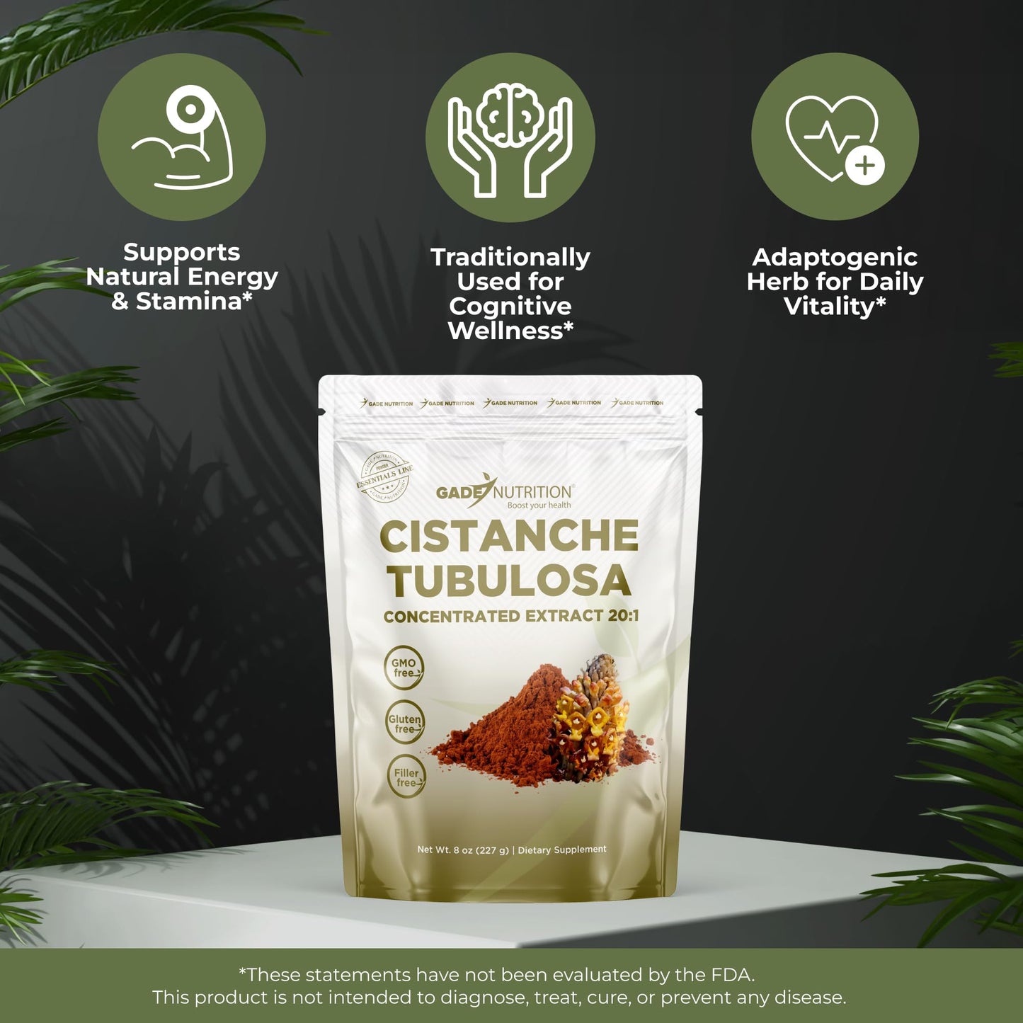 GADE NUTRITION Cistanche Extract Powder 20:1 Concentrated Extra Strength, 8 oz