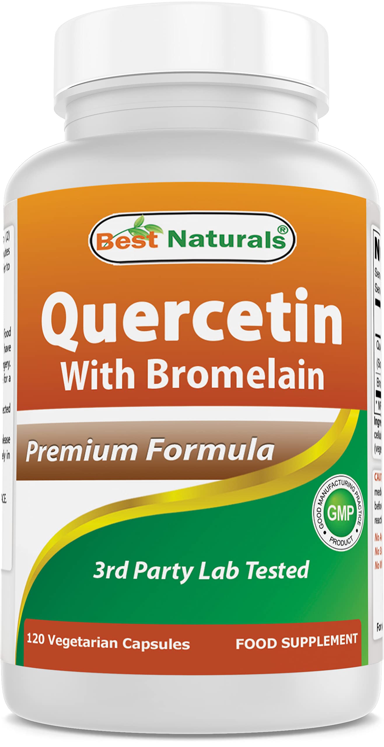 Best Naturals Quercetin with Bromelain Veggie Capsule, 800mg Quercetin & 165 mg Bromelain (2400 GDU/g), 120 Capsules