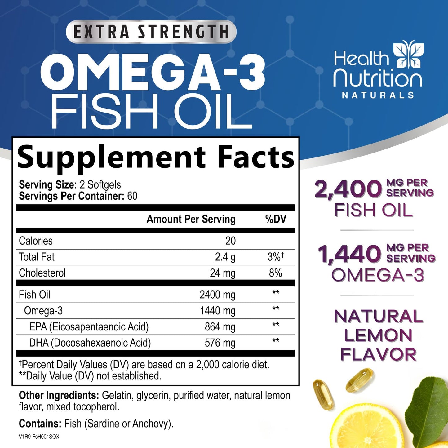 Health Nutrition Naturals Omega-3 Fish Oil Supplements Softgels 120