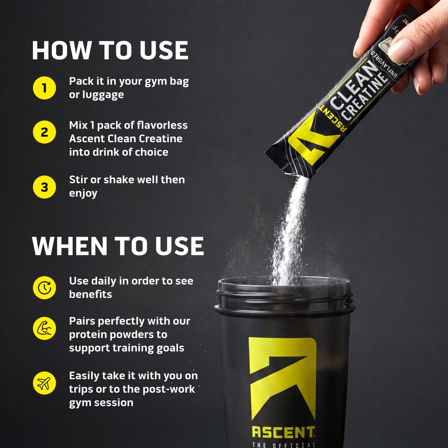 Ascent Clean Creatine Monohydrate Powder Unflavored 15 Servings