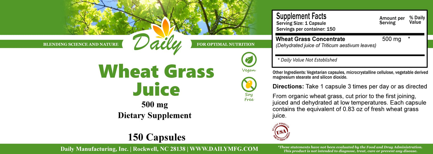 Daily Manufacturing Organic Dehydrated Wheat Grass Juice Capsules 150