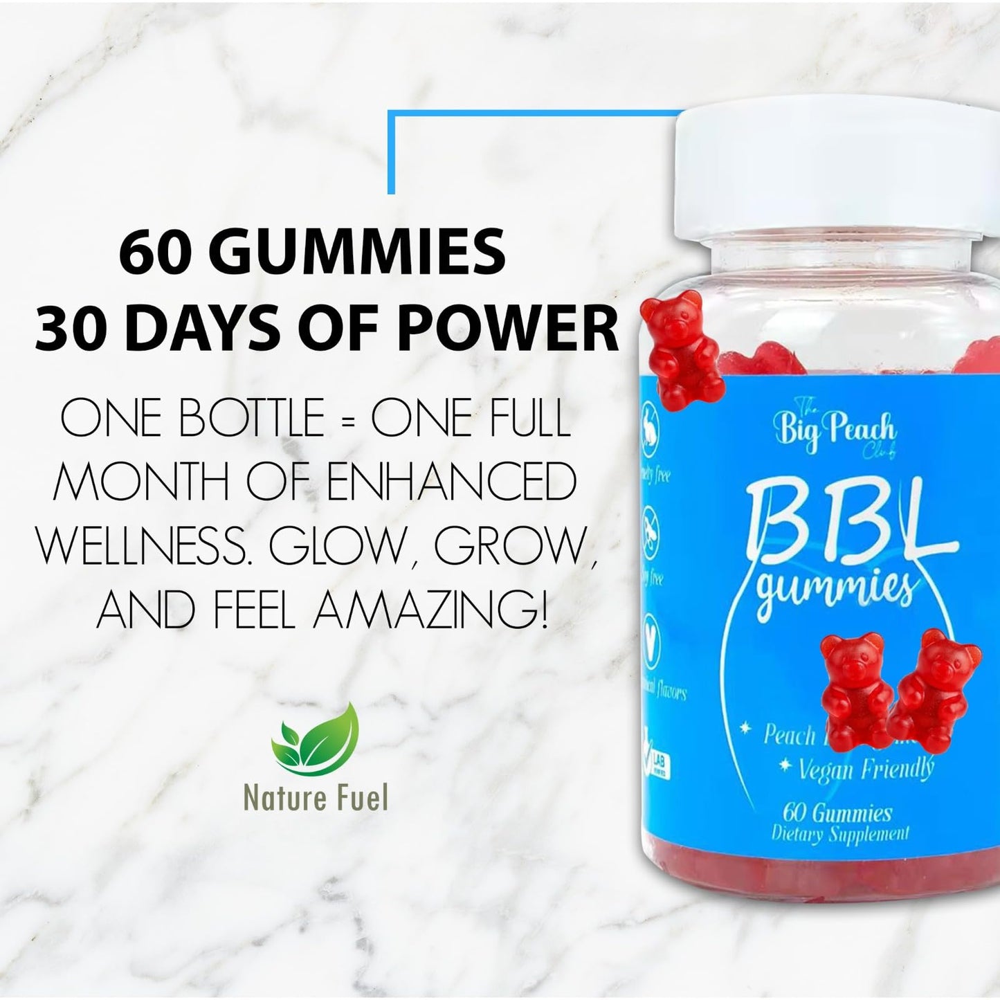 Generic BBL Gummies for Women - Peach Growth Support with Collagen, Herbal Blend & Biotin, Fitness Multivitamins for Natural Curves, Confidence, Vegan & Cruelty Free - Natural Strawberry Flavor, 60 Gummies