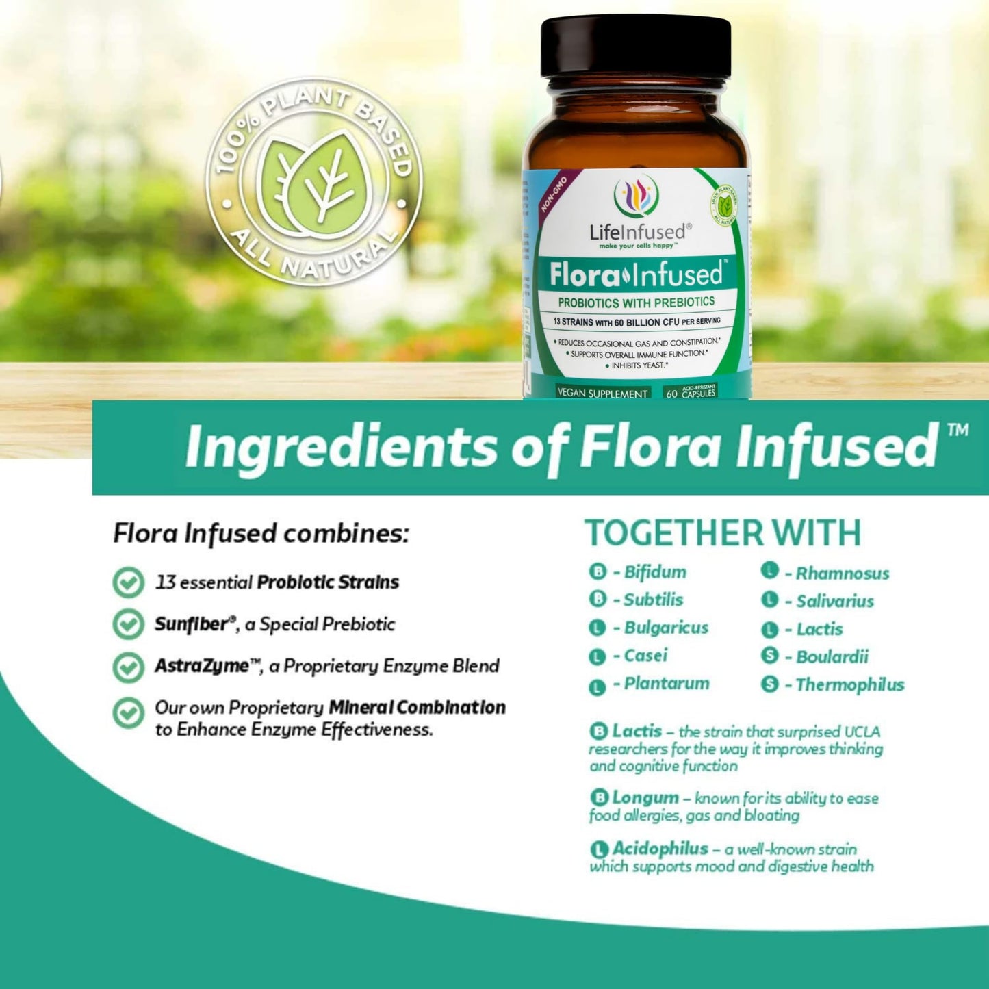 Life Infused Flora Infused Probiotics with Prebiotics Capsules, 60 Count