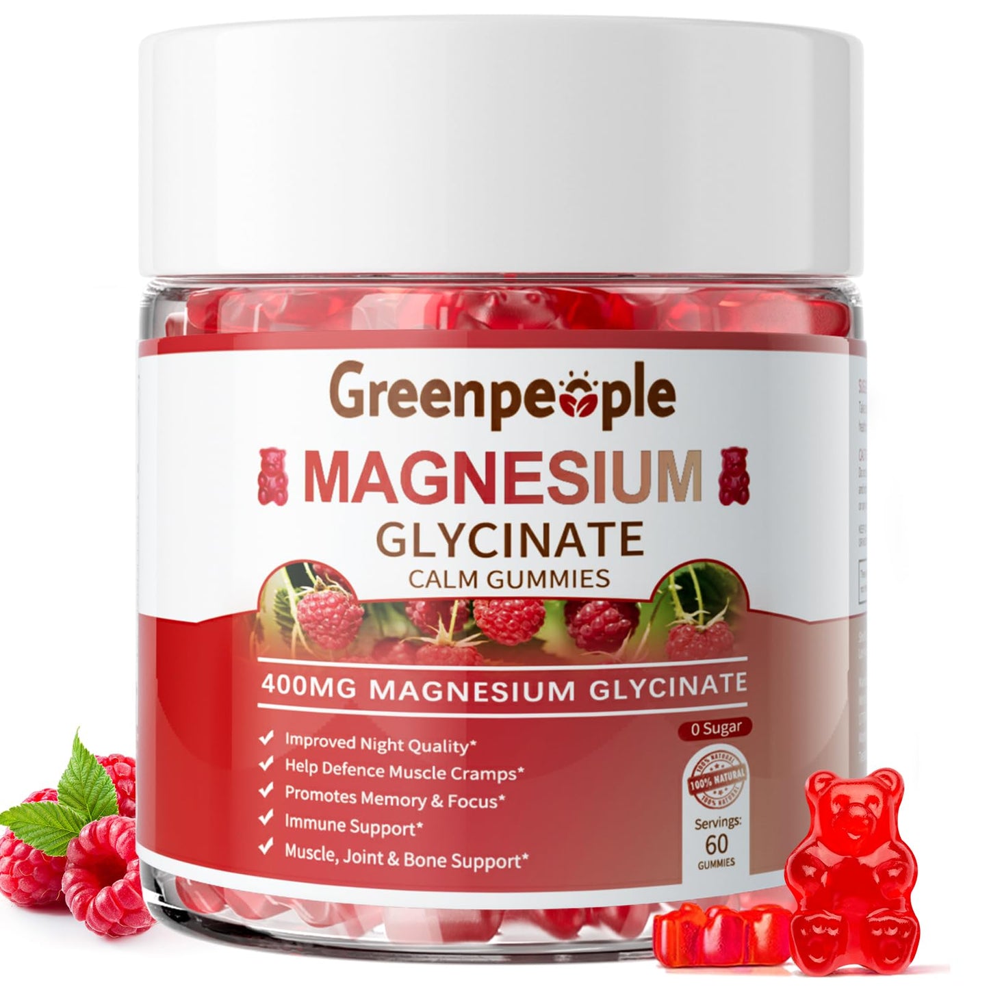 GREENPEOPLE Magnesium Glycinate Gummies 400mg, 120 Gummies