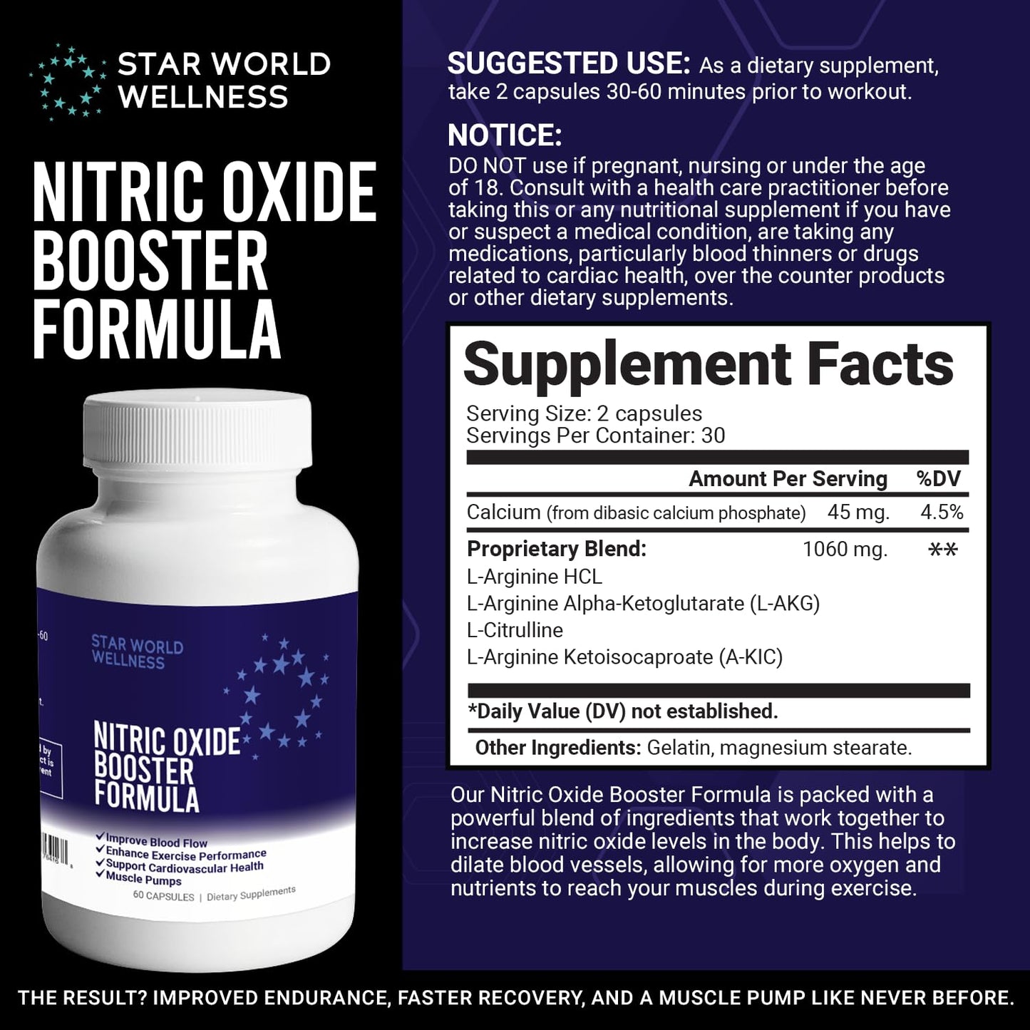 Star World Wellness Nitric Oxide Supplement Capsule, 60 Capsules