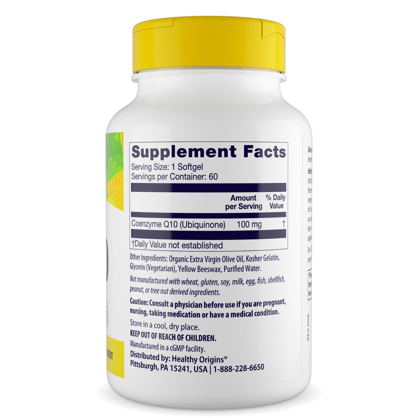 Healthy Origins CoQ10 100 mg – Natural Trans-Isomer Ubiquinone – Yeast Fermented, Supports Heart Health & Cellular Energy – Non-GMO, 60 Softgels