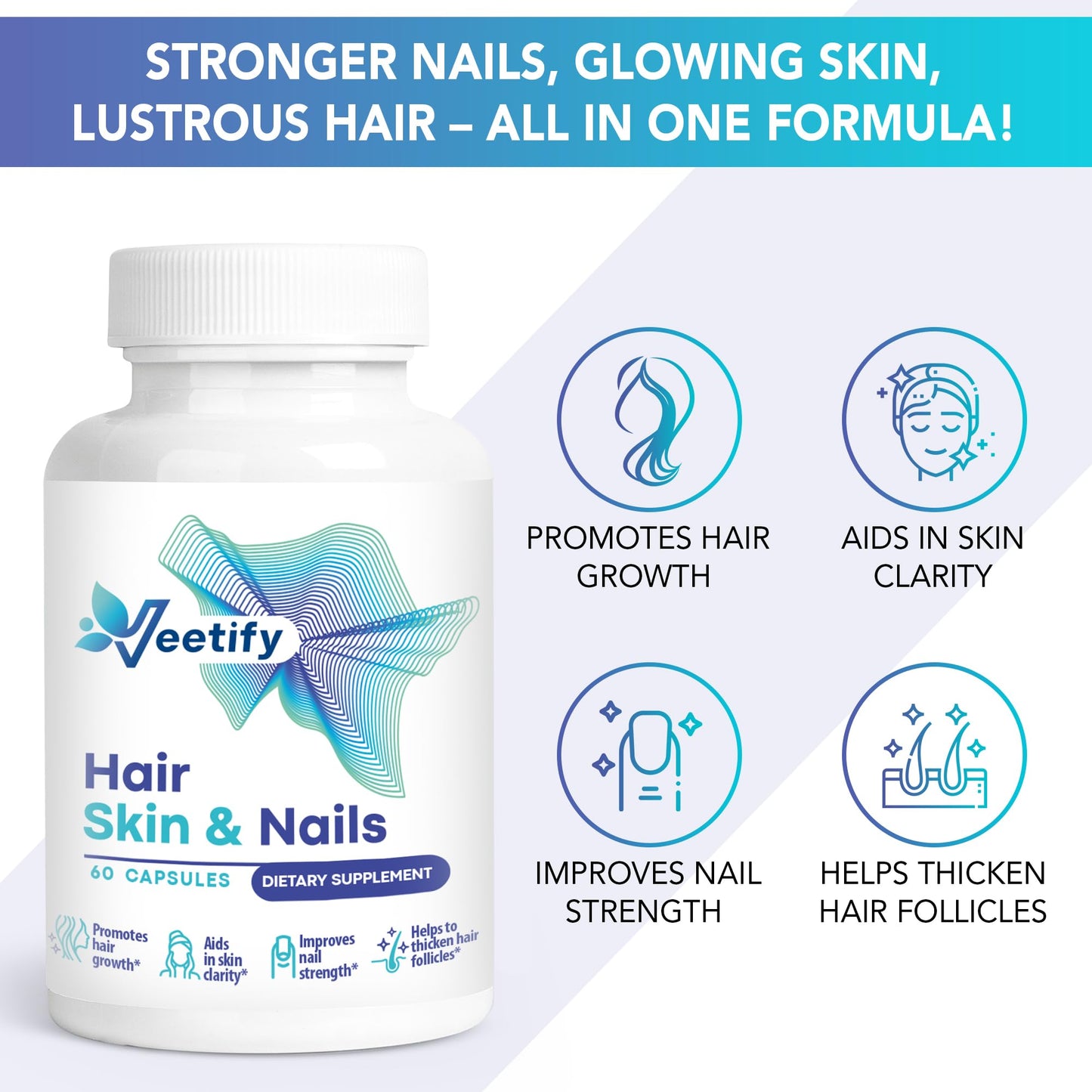 Veetify Hair, Skin and Nails Vitamins, 60 Capsules