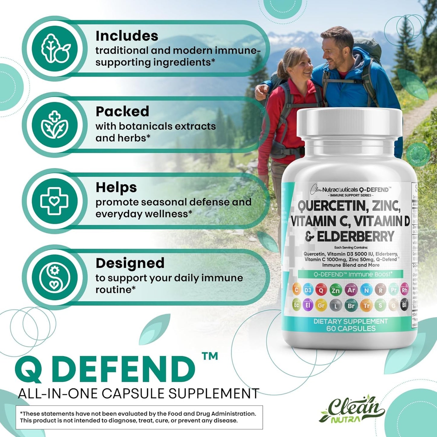 Clean Nutraceuticals Q Defend Quercetin Supplement 120 Capsules