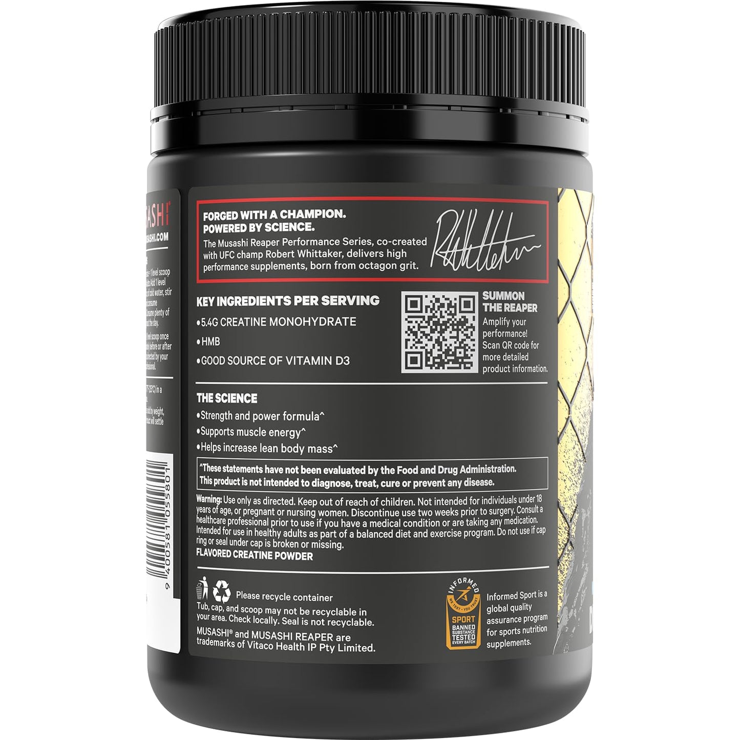 Musashi Reaper Creatine Monohydrate + HMB Powder, Blue Raspberry, 300g