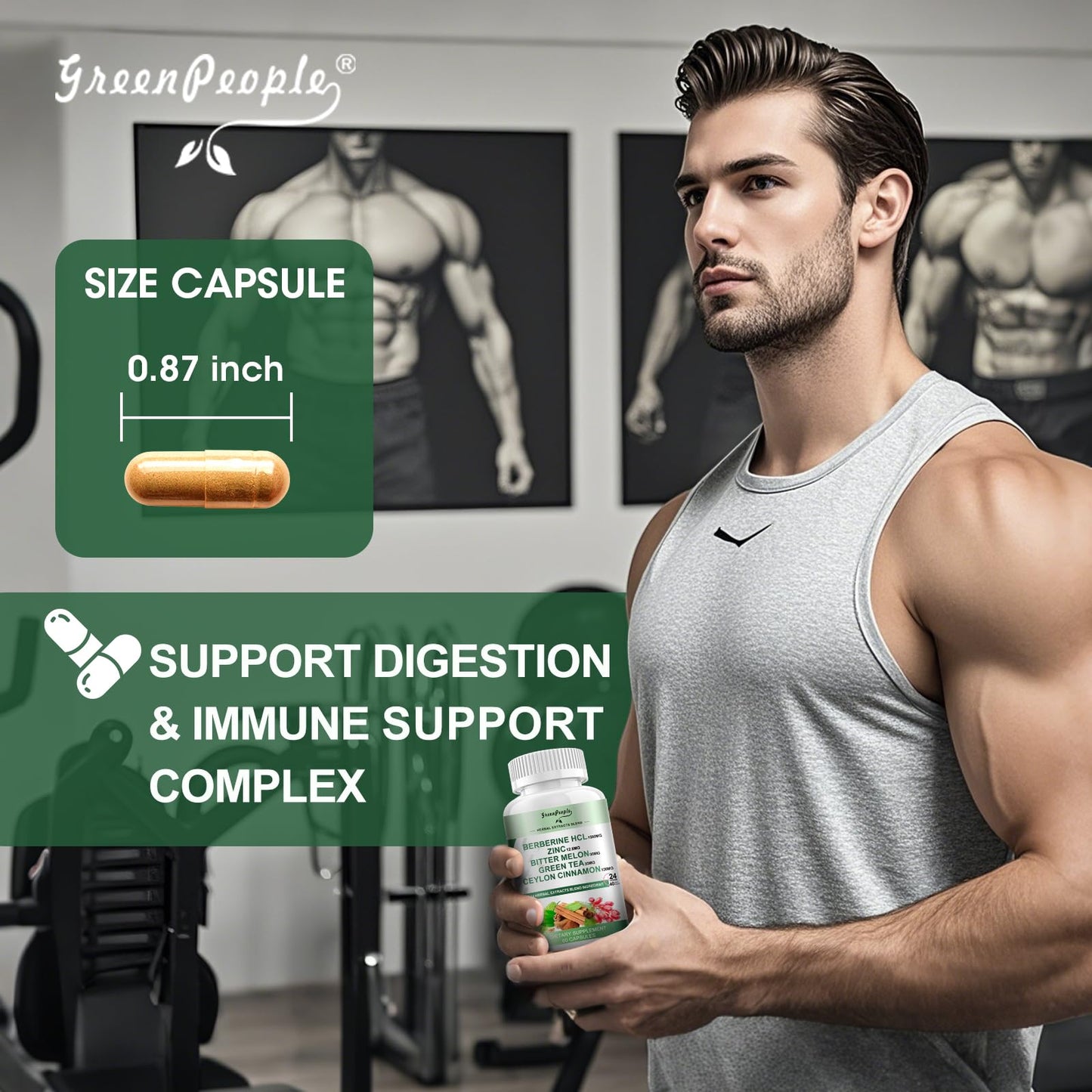GREENPEOPLE Berberine 1500mg Capsules with Ceylon Cinnamon for Immune Support, 90 Count