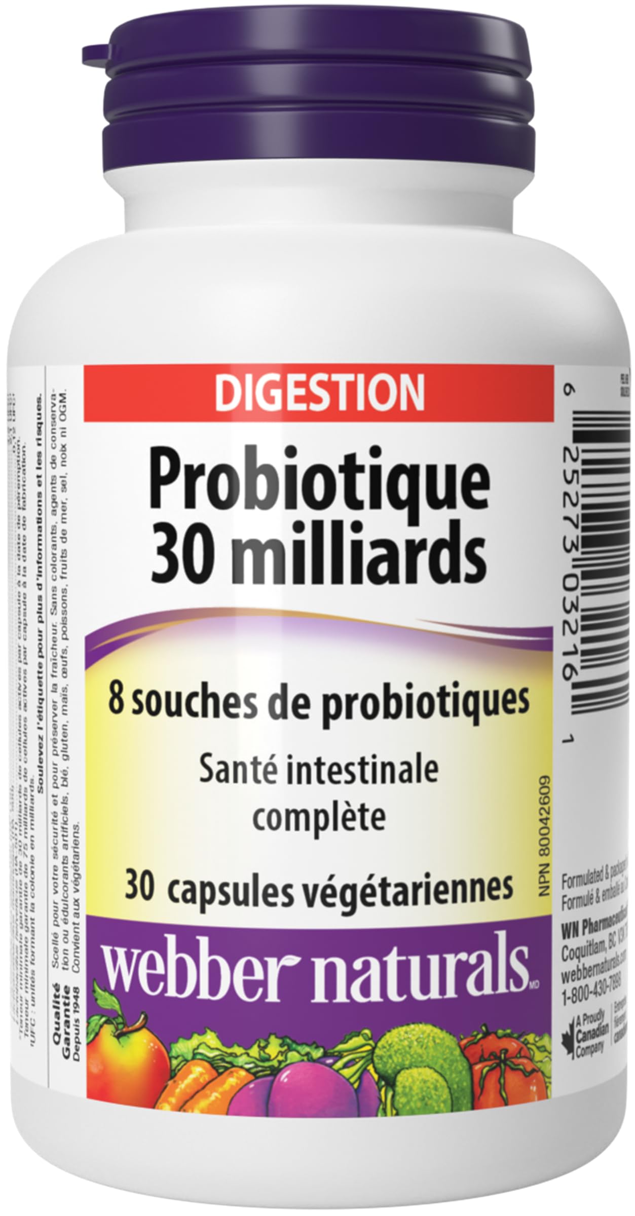 Webber Naturals Probiotic 30 Billion, 8 Probiotic Strains, 30 Capsules