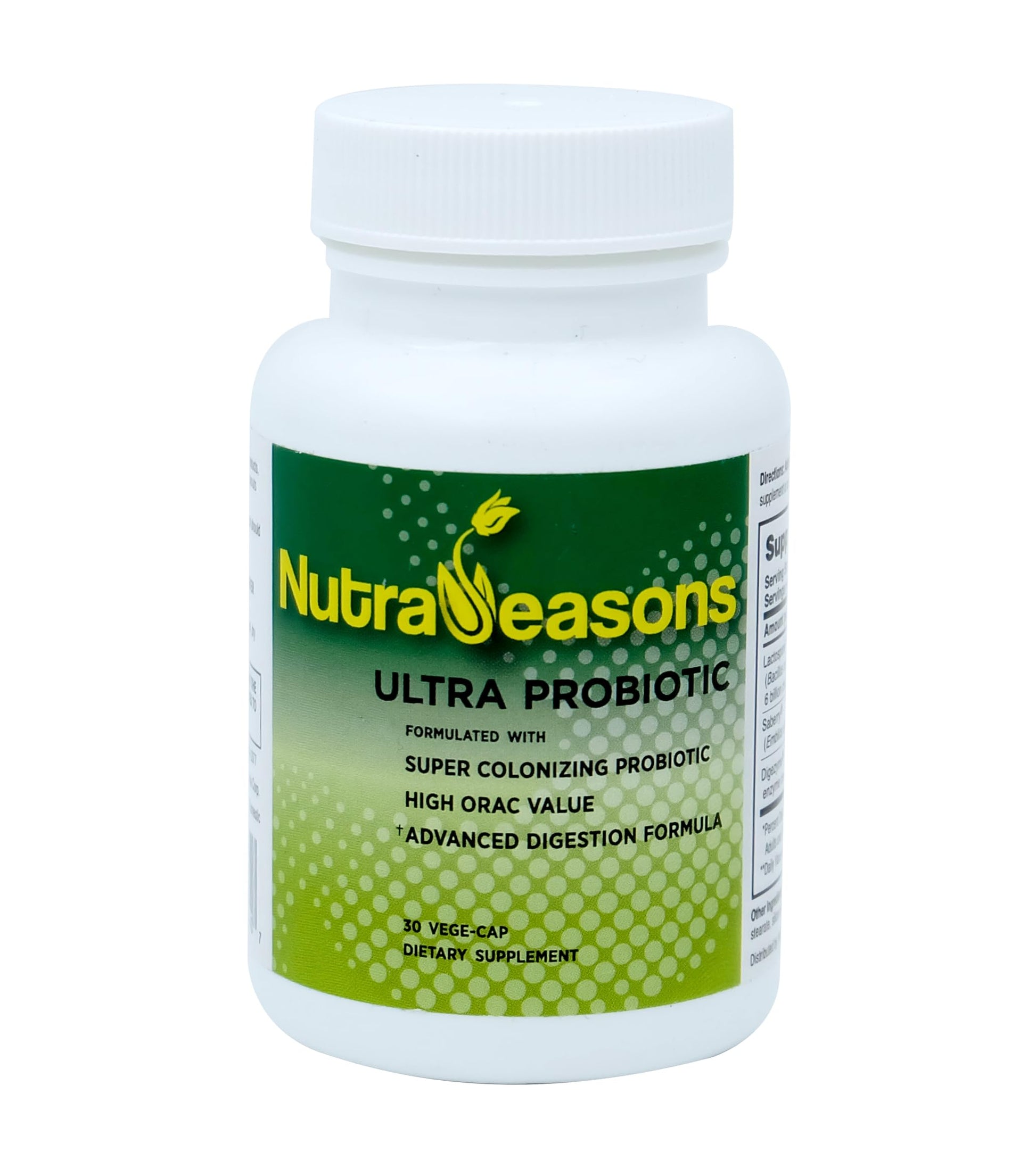 Nutra Seasons Ultra Probiotic Complex with Bacillus coagulans, Digestive Multi Enzymes, Prebiotic Berries Organic Non GMO Capsule 30 Count
