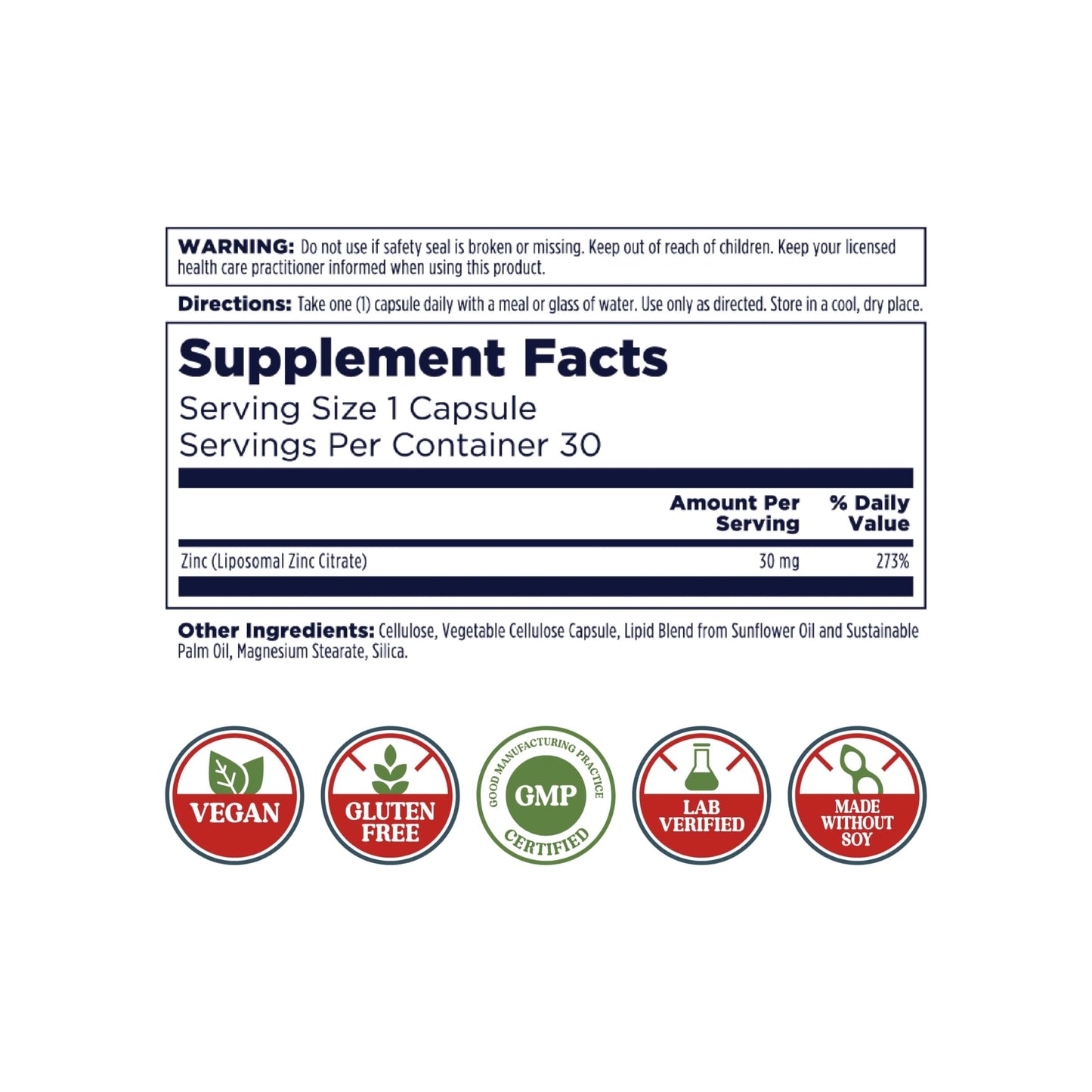 KAL Liposomal Zinc 30mg Capsules, 30 Count