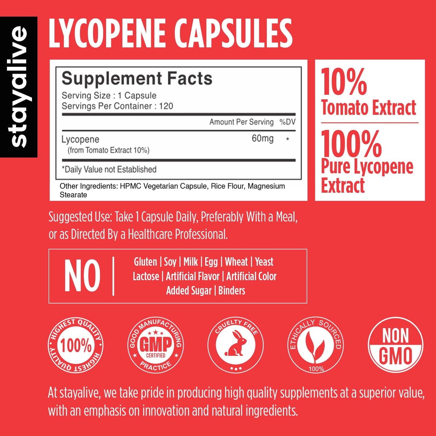STAYALIVE Lycopene Supplement for Men 60mg Capsule, 120 Capsules