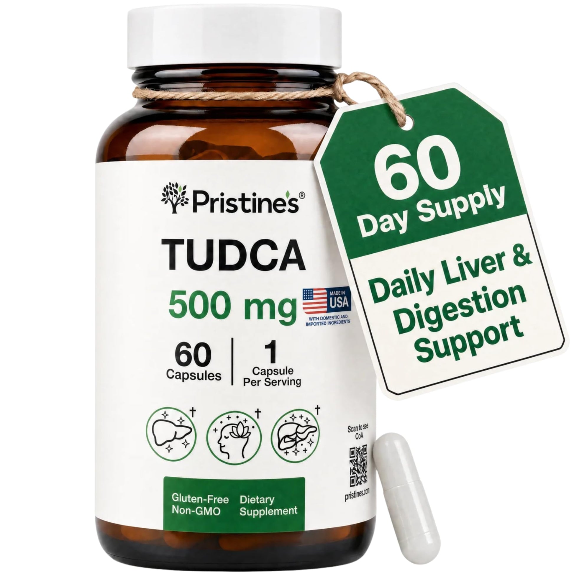 PRISTINE'S TUDCA 500MG Supplement Capsules, 1 Count