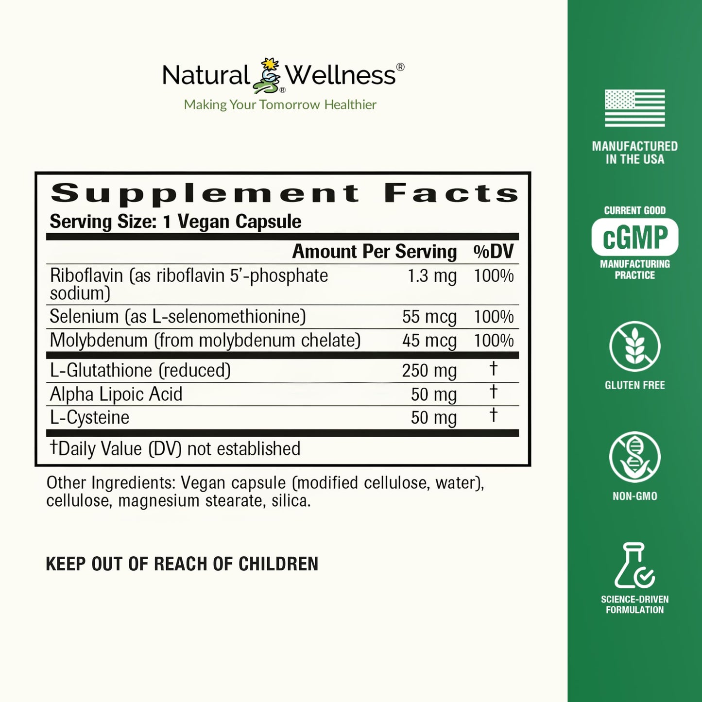 Natural Wellness Glutathione Supplement Liposomal Glutathione with Cofactors for Antioxidant, Liver Detox & Immune Support – Vegan Glutathione Capsules, Non-GMO, 60 Count