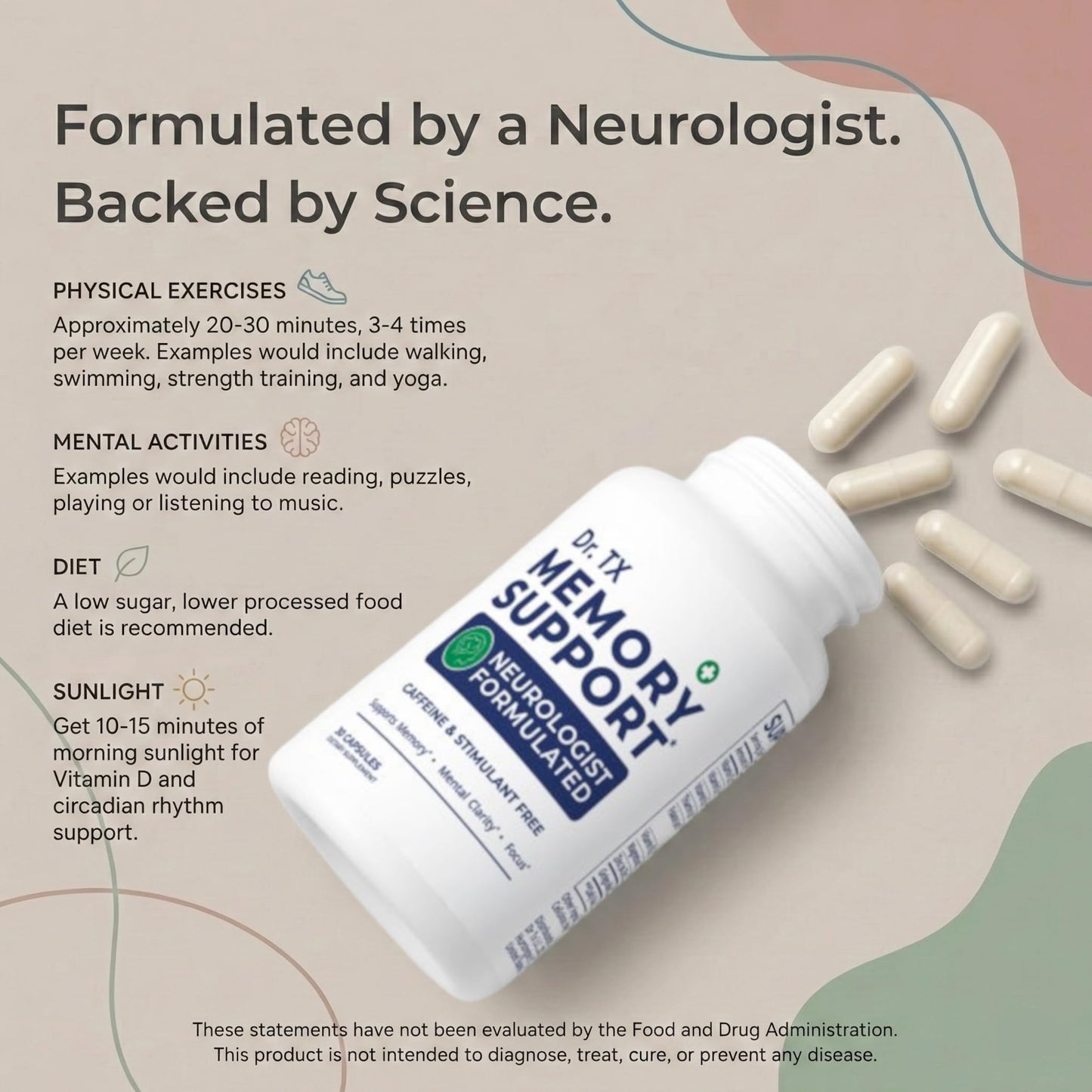 Dr. TX Memory Support Neurologist-Formulated Brain Supplement for Memory, Recall & Mental Clarity – Cognitive Health Support for Adults & Seniors – Caffeine-Free Capsules, 30 Count