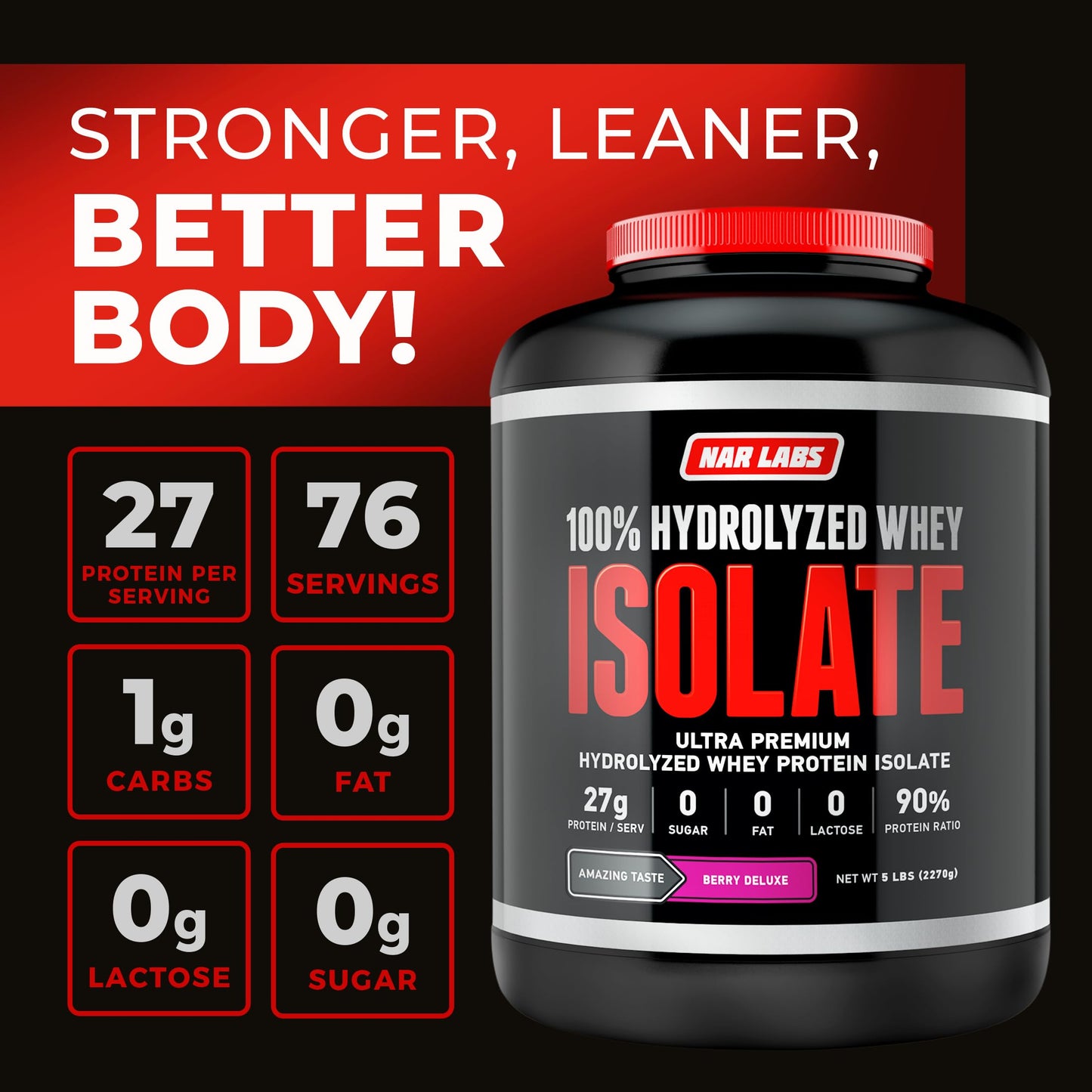 NAR LABS Hydrolyzed Whey Protein Isolate Powder (Berry Deluxe) 80 Servings