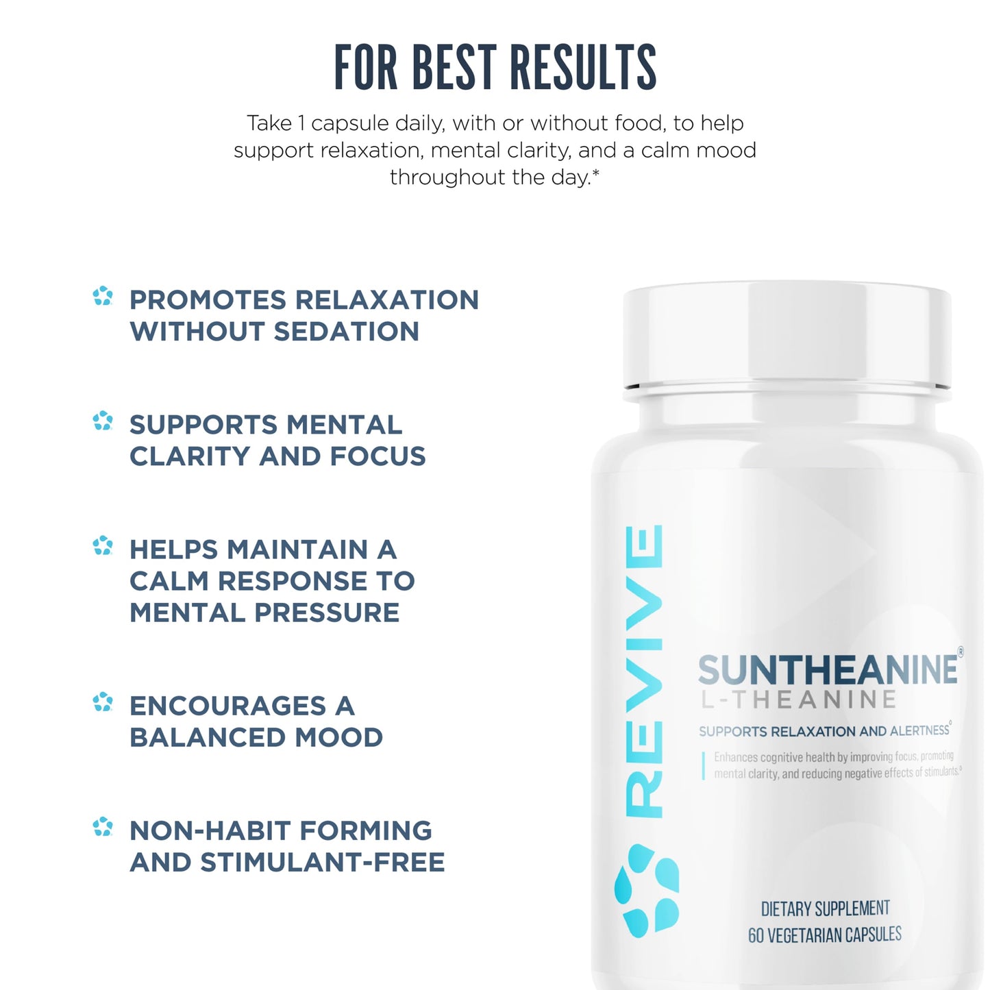 Revive Suntheanine L-Theanine Supplement Capsules, 60 Count