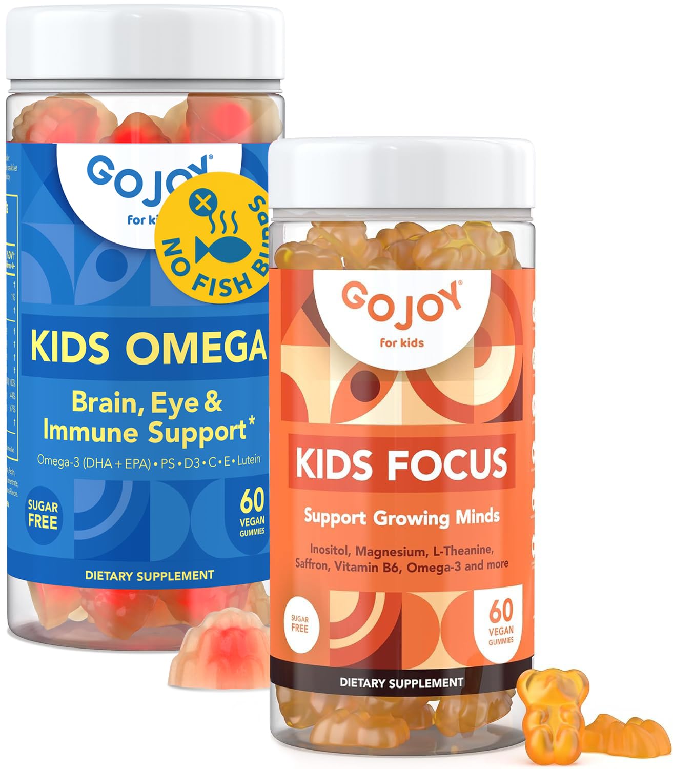 GOJOY NATURALS Kids Omega 3 DHA and 7 in 1 Kids Focus Gummies Bundle, 120 Gummies