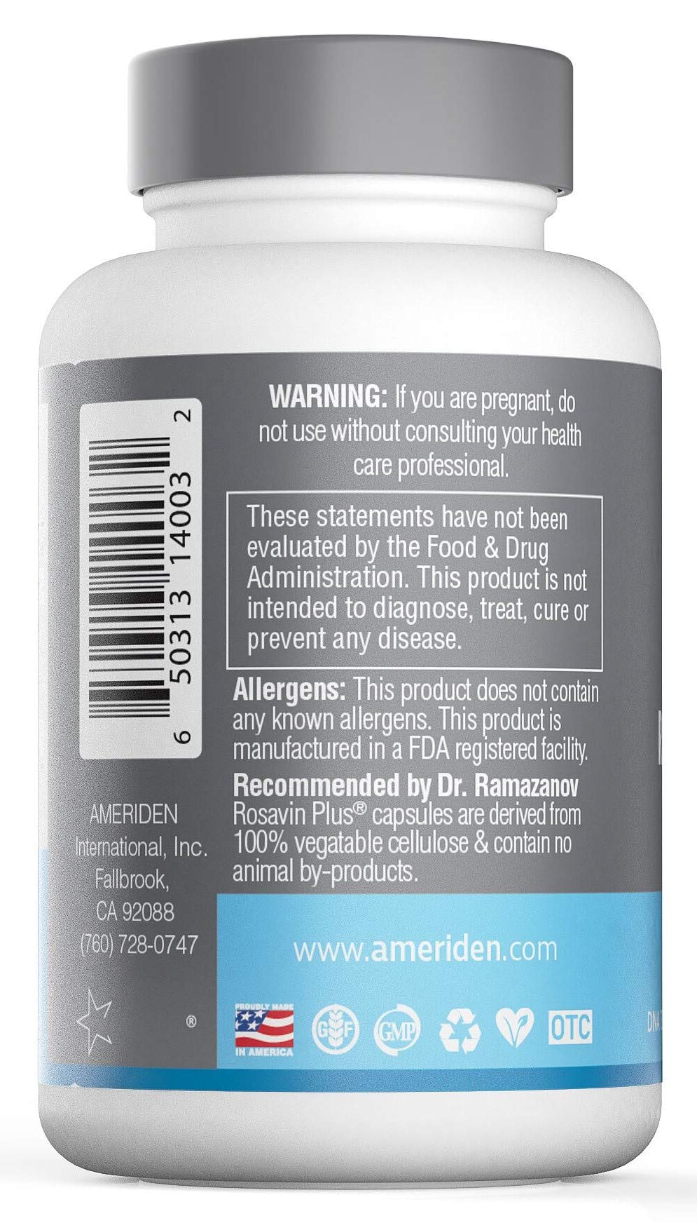 Ameriden Rosavin Plus with Electrolytes Siberian Rhodiola rosea 150mg Capsules, 90 Count