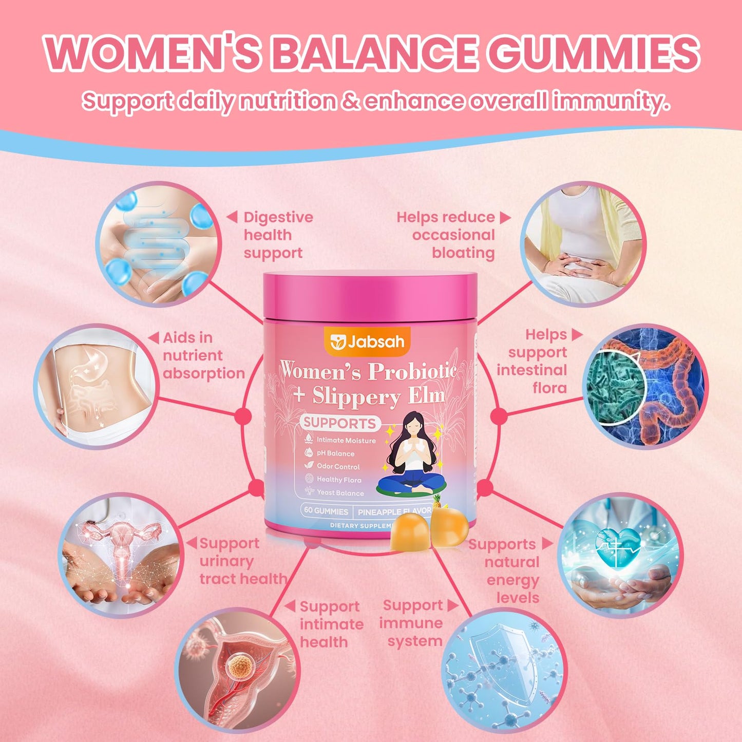 Jabsah Feminine Probiotics for Women Gummy 60 Count