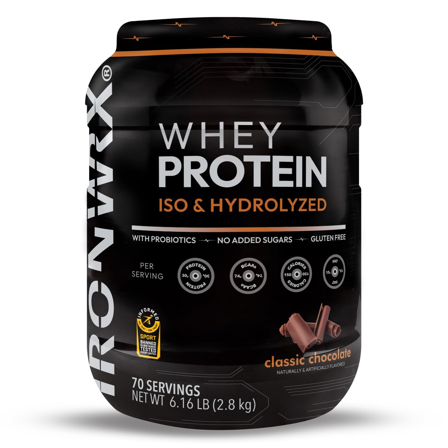 IRONWRX 100% Hydrolyzed Whey Protein Isolate Powder, Chocolate, 70 Servings