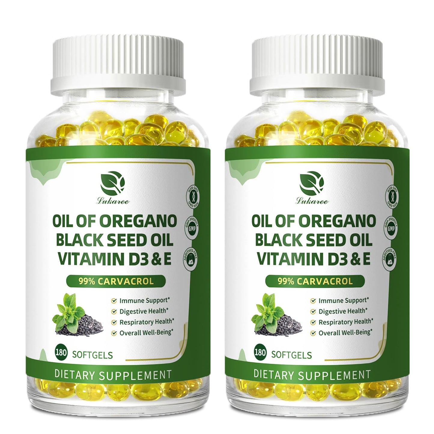 Lukaree Organic Oregano Oil Softgels with Black Seed Oil, 360 Count