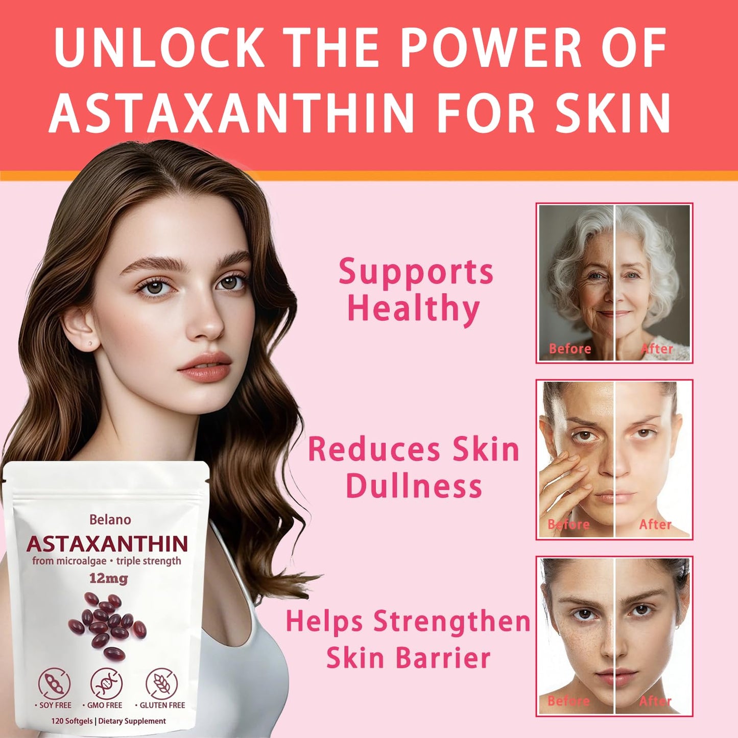 BELANO Valasta Astaxanthin 12mg Softgels, 120 Softgels