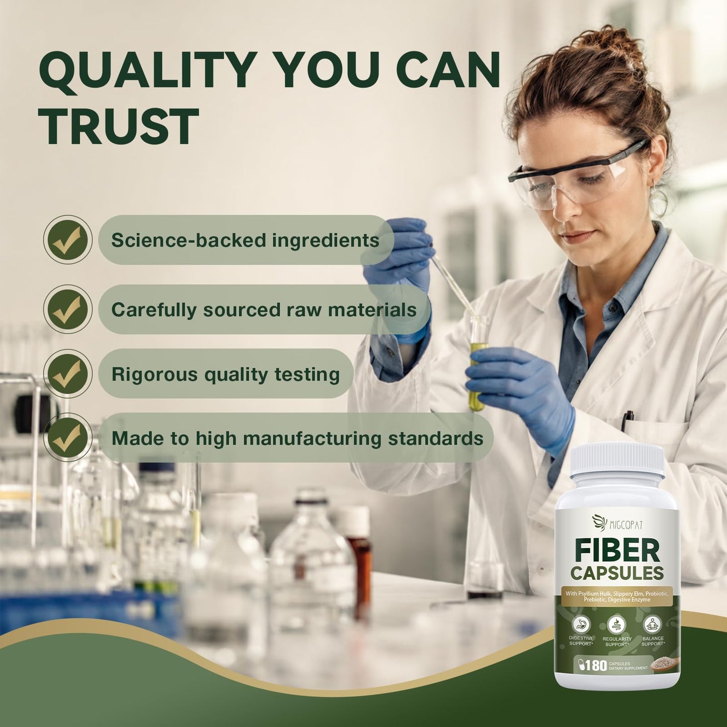 Migcopat Psyllium Husk Fiber Supplement 3000mg with Slippery Elm & Aloe Vera, Probiotics, Prebiotics, Digestive Enzymes, Supports Gut Health & Regularity, 180 Capsules