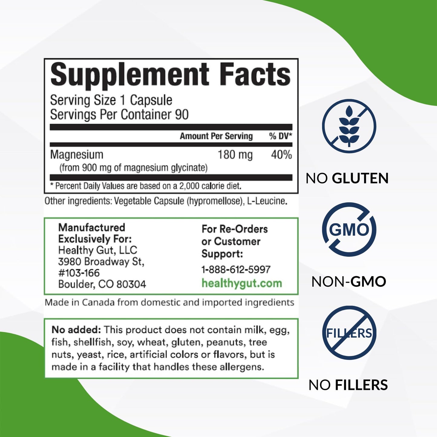 Healthy Gut Magnesium-HP Ultra Pure Magnesium Glycinate Capsules 90 Capsules