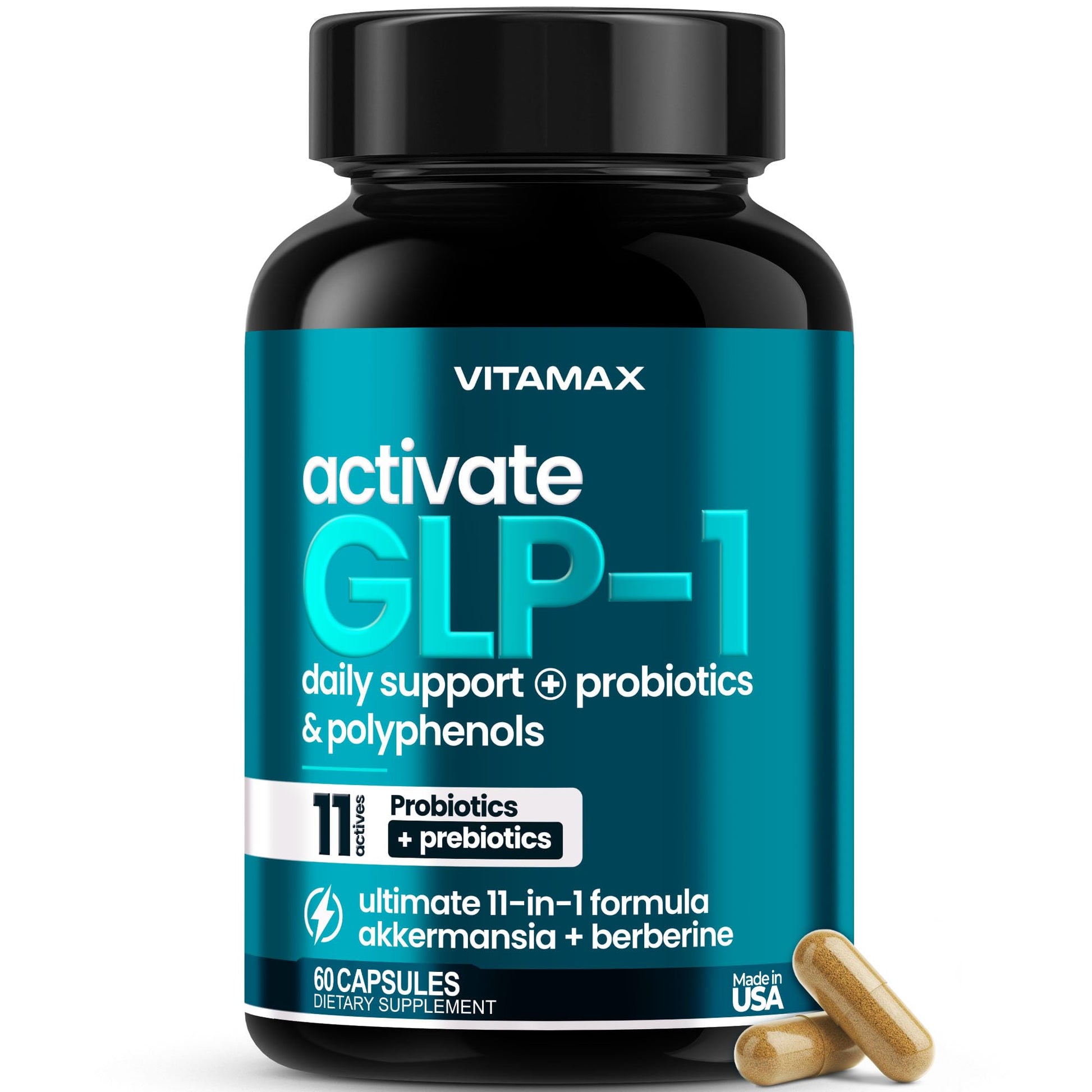 Vitamax GLP-1 Support Supplement for Weight Management & Appetite Control with Akkermansia, Berberine, Inulin, EGCG, Probiotics & Polyphenols for Gut Health, Digestion, Hunger & Cravings 60 Capsules