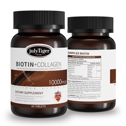 julytiegr Biotin 10,000mcg (Vitamin B7) with Collagen 60 Tablets