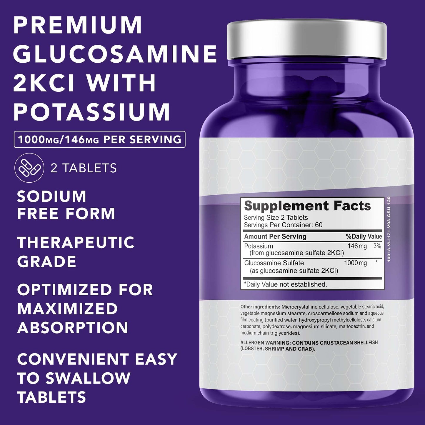PLANT.O NUTRITION Glucosamine Sulfate with Potassium 120 Tablets