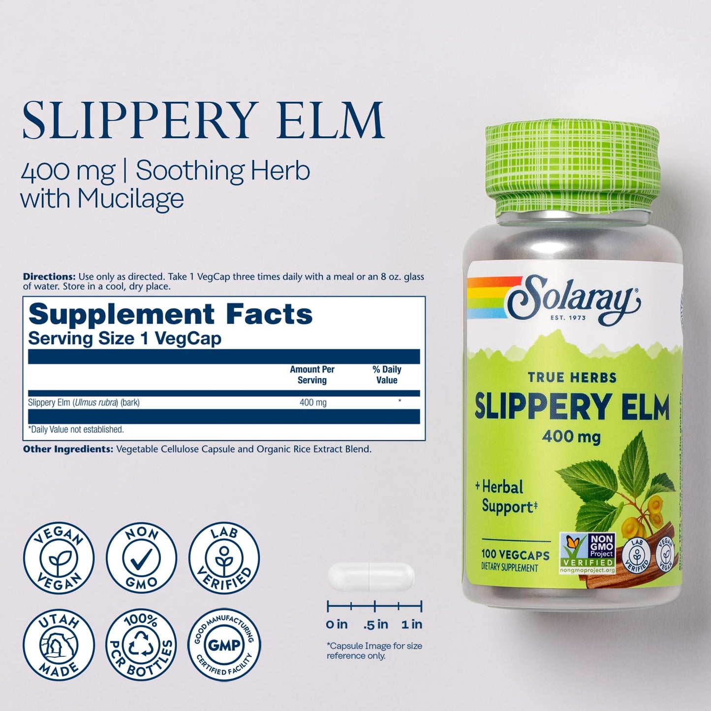 SOLARAY Slippery Elm Bark Capsules 400 mg VegCaps 100