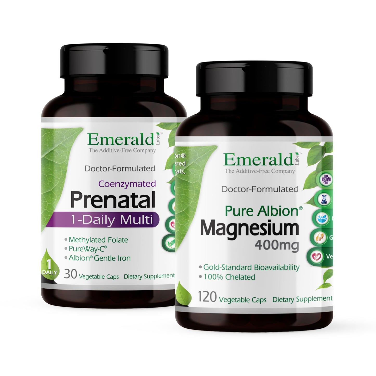 Emerald Labs Prenatal 1-Daily Multi & Magnesium 400mg Veg Caps Bundle, 150 Count