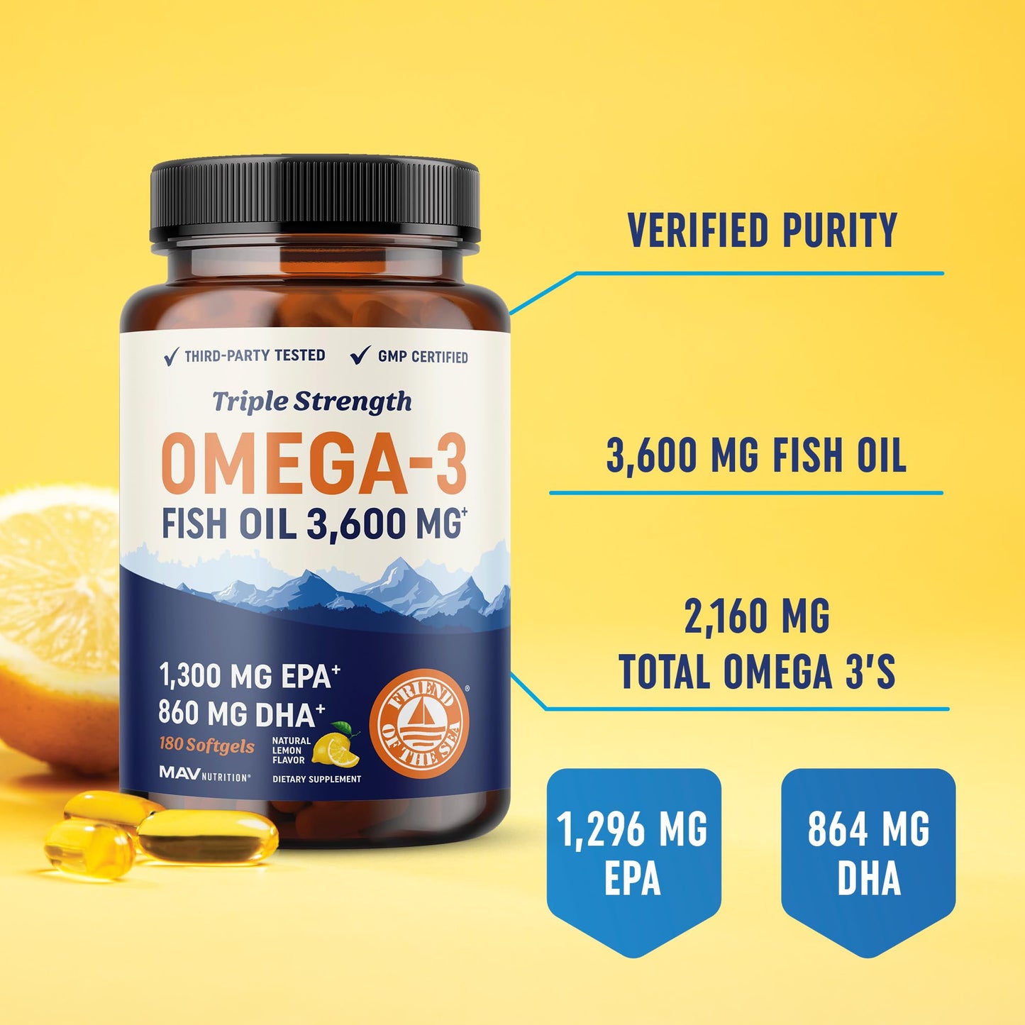 MAV NUTRITION Omega-3 Fish Oil and Probiotic Capsules, 240 Capsules