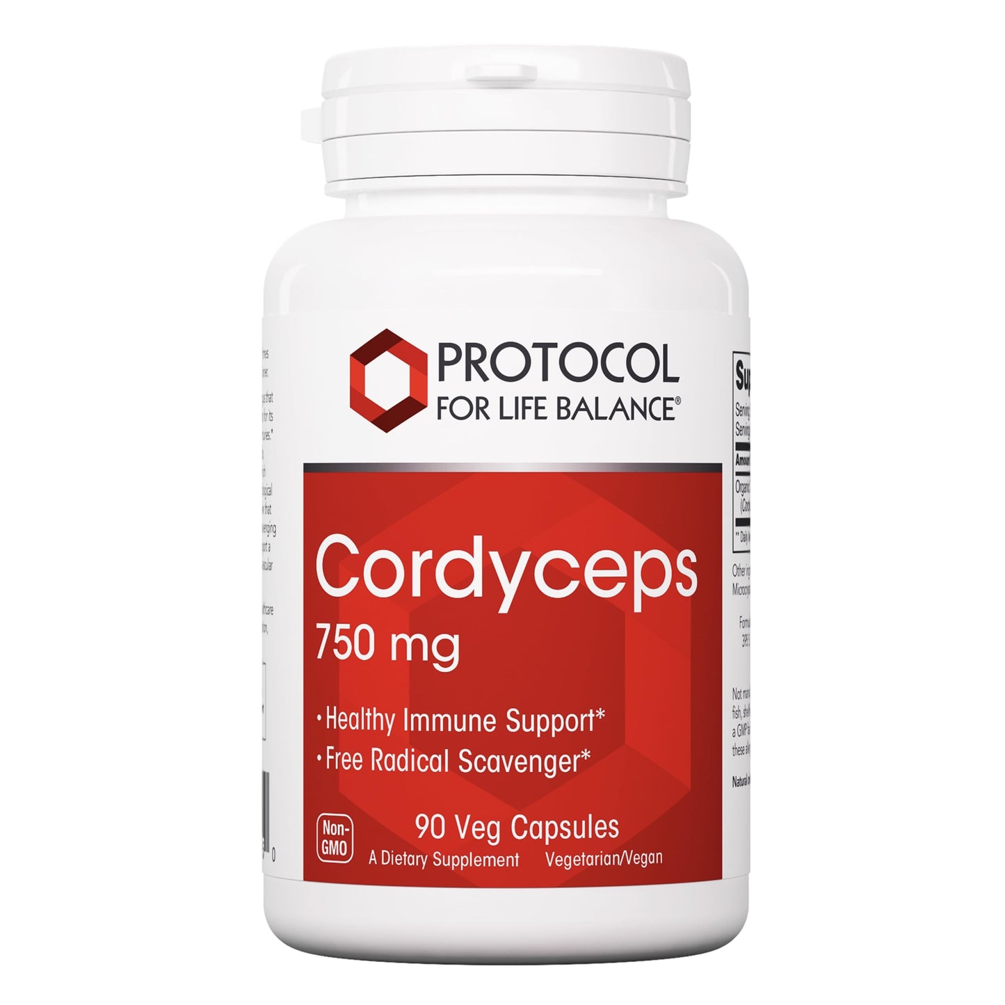 Protocol for Life Balance Cordyceps 750mg Capsules for Immune Support and Vascular Health, Non-GMO, 90 Veg Caps