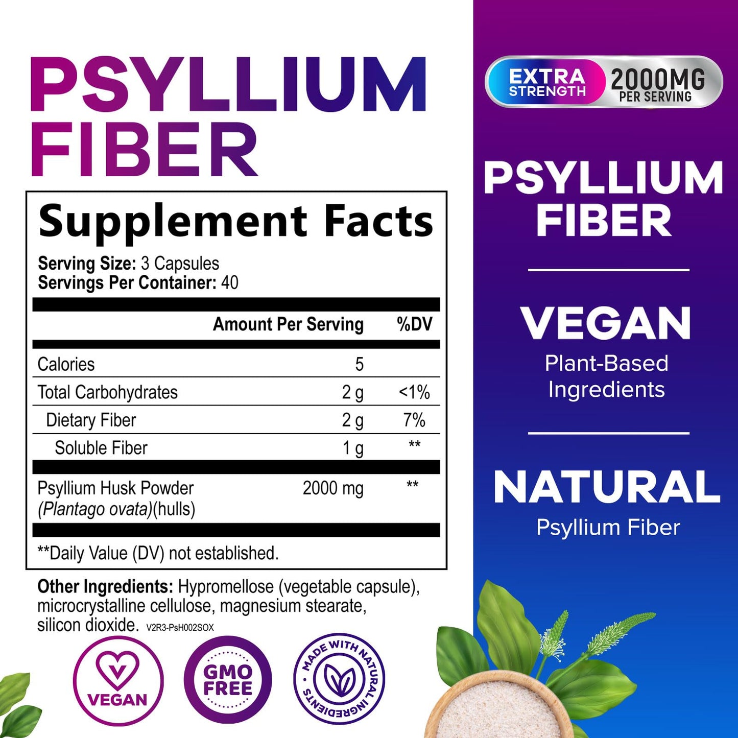 Nature's Peak Psyllium Husk Capsules 2000mg Per Serving, Supports Digestion, 120 Capsules